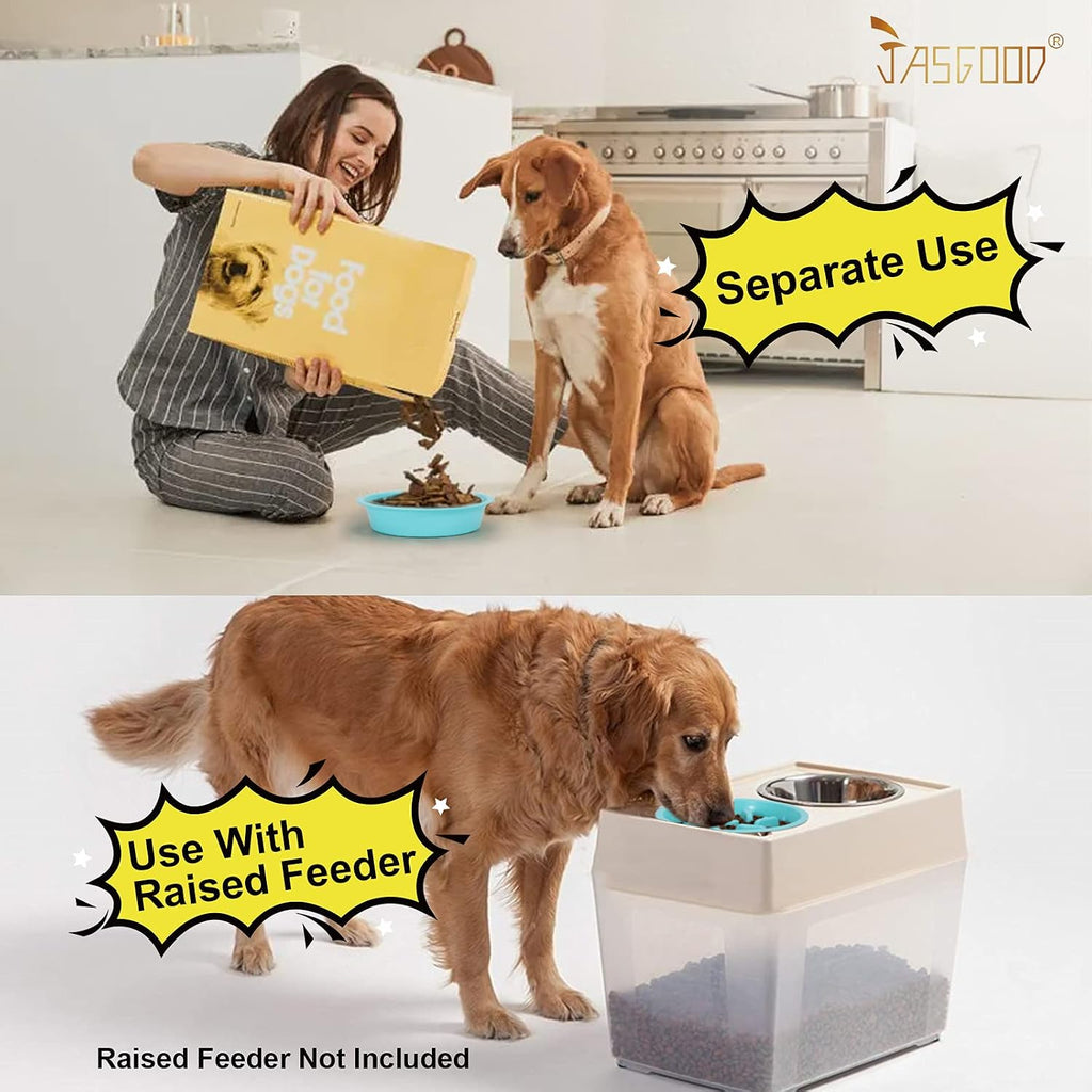 JASGOOD Slow Feeding Dog Bowl for Raised Pet Feeders Blue Maze Food Water Bowl Compatible with Elevated Diners(Blue,Fit Opening Fit Opening 7.5"-8") (Pack of 2)