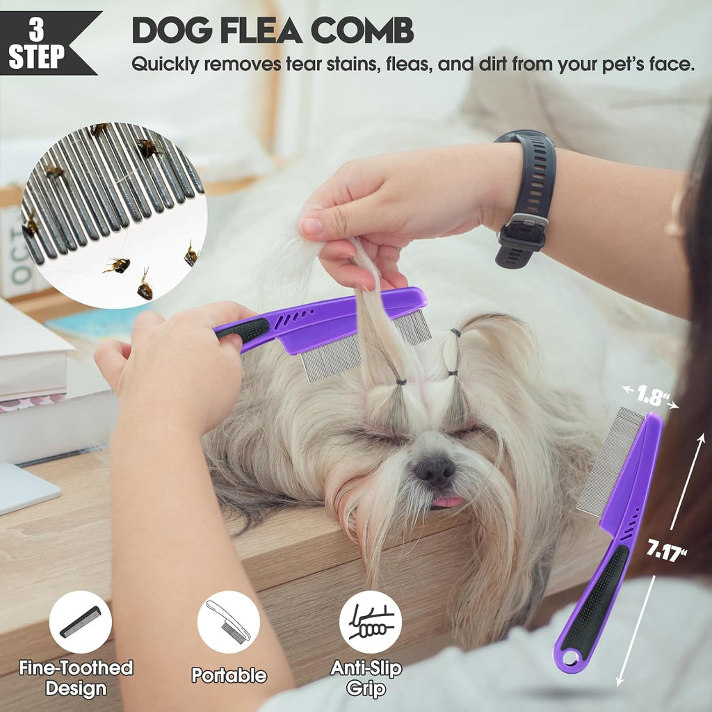 Bonteck Dog Slicker Brush for Dogs Grooming Kit 5PCS Long Haired Doodles | Goldendoodles Poodles, Skin Friendly Deshedding, Comb and Rake, Removes Undercoat, Professional Detangling, Large, Purple