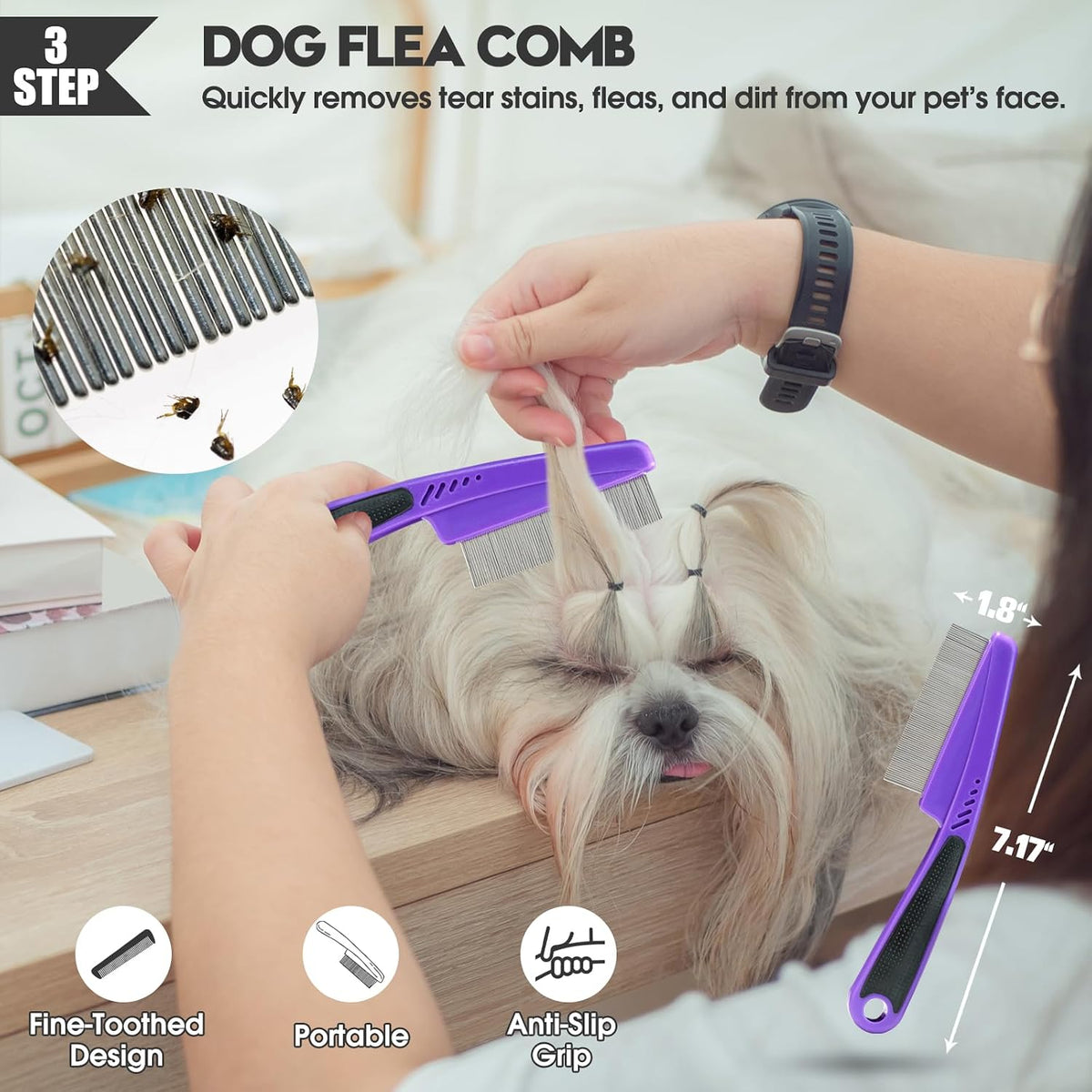 Bonteck Dog Slicker Brush for Dogs Grooming Kit 5PCS Long Haired Doodles | Goldendoodles Poodles, Skin Friendly Deshedding, Comb and Rake, Removes Undercoat, Professional Detangling, Large, Purple