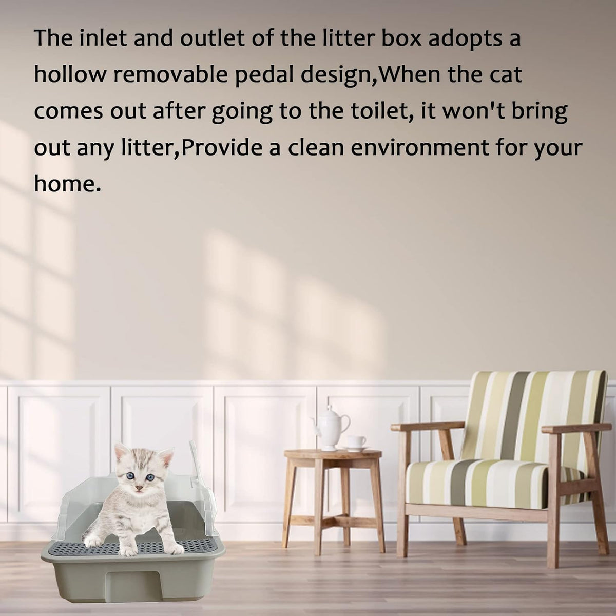 Open Cat Litter Box with High Side,Anti-Splashing Cats Litters Pan,Kitten Toilet with Litter Sifting Scoop,Semi-Enclosed Removable Kittens Litter for Boxes Easy to Clean No Odor
