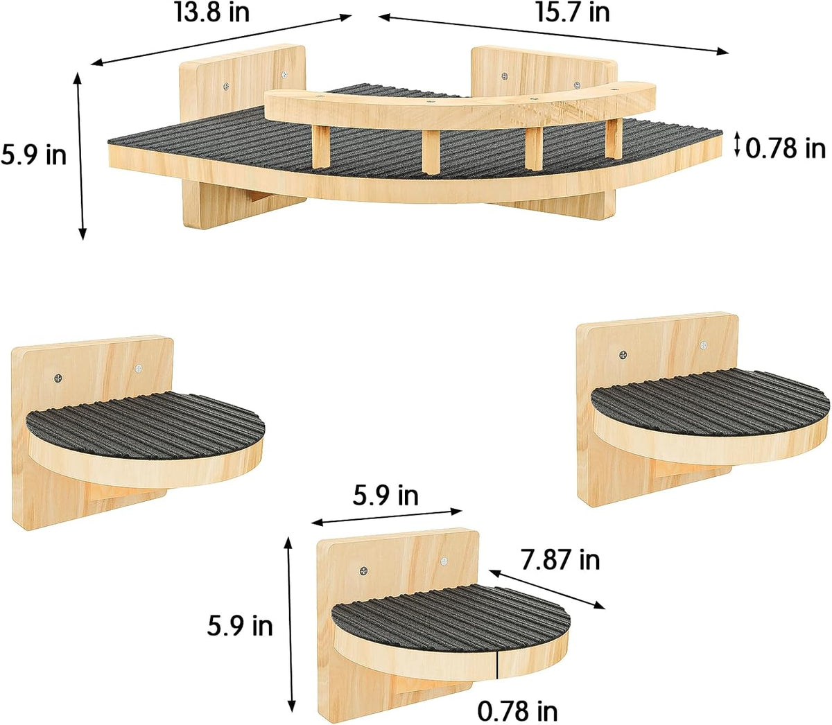 Cat Wall Shelves with 3 Steps, Wooden Cat Wall Furniture up to 15lbs, Floating Stairs for Small/Medium Cats, Kitty Wide Climber Shelf with Cozy Perch for Indoor, Sleeping, Jumping, Playing