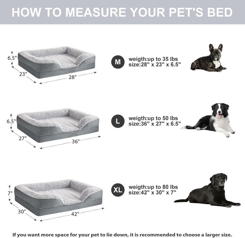 LEXTRO Orthopedic Dog Beds for Large Dogs, Comfy Washable Dog Couch Bed