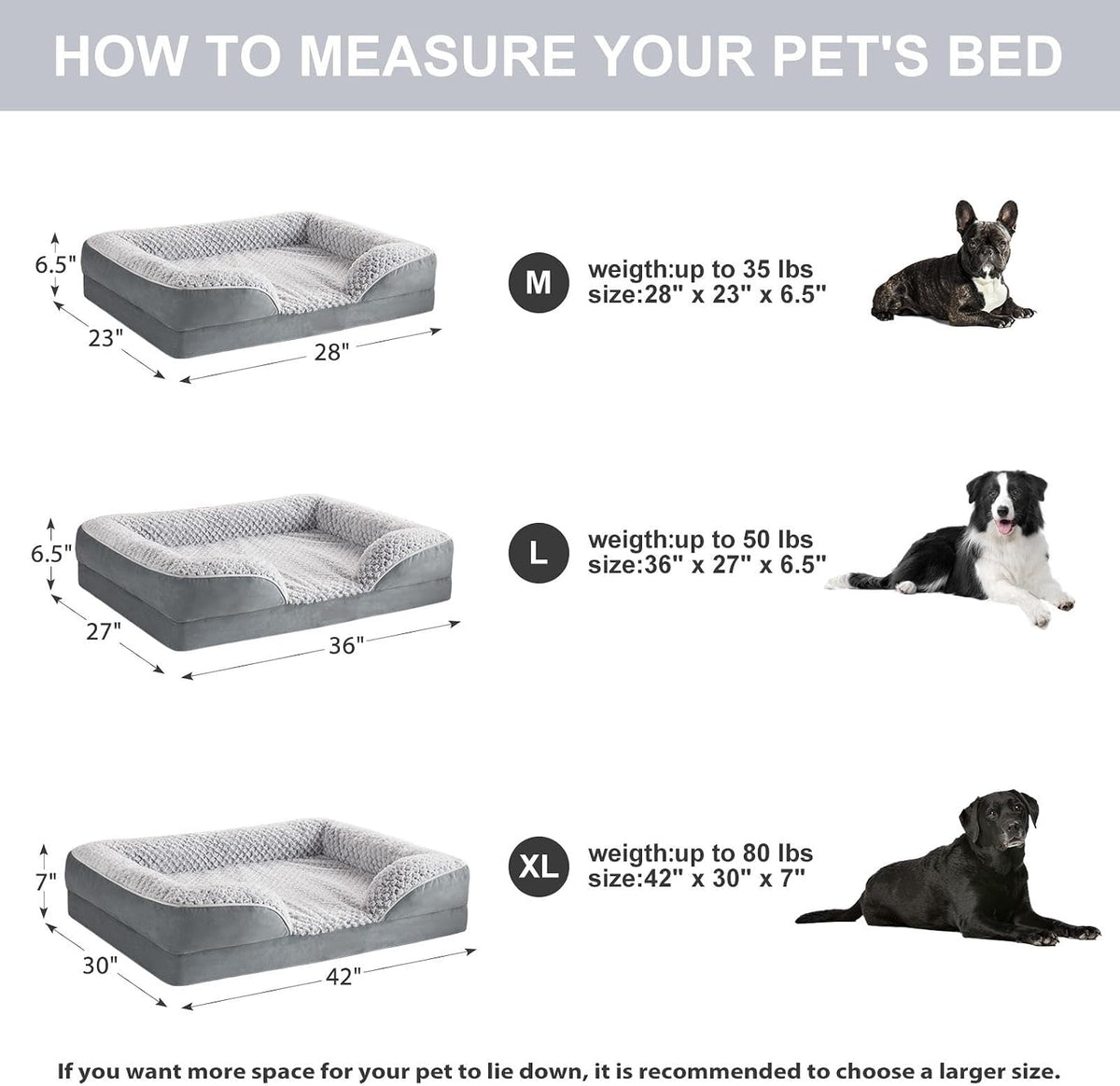 LEXTRO Orthopedic Dog Beds for Large Dogs, Comfy Washable Dog Couch Bed