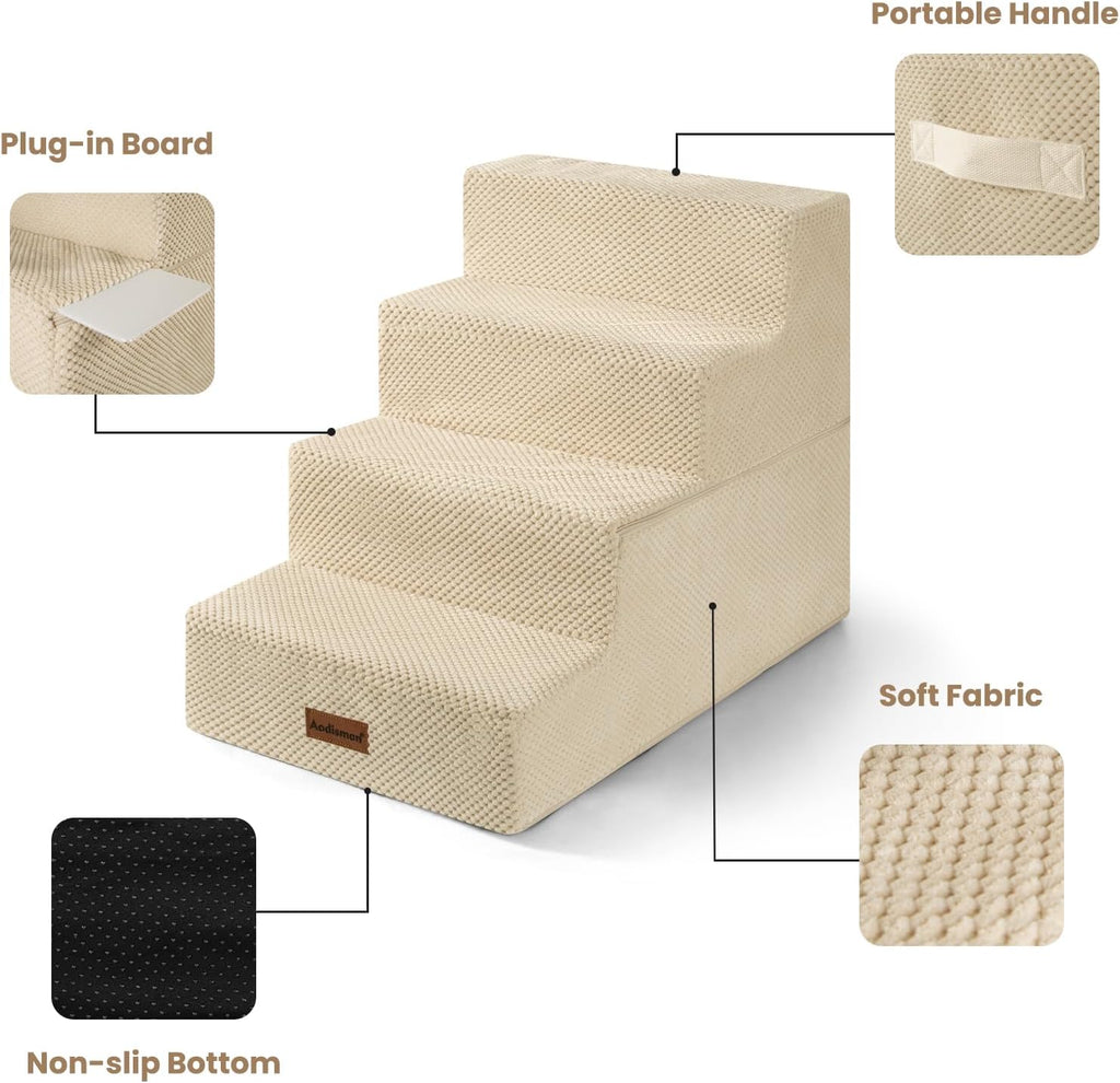 Aodisman Dog Steps for Bed & Couch,18.5" H 4-Step Pet Stairs for Small Dogs