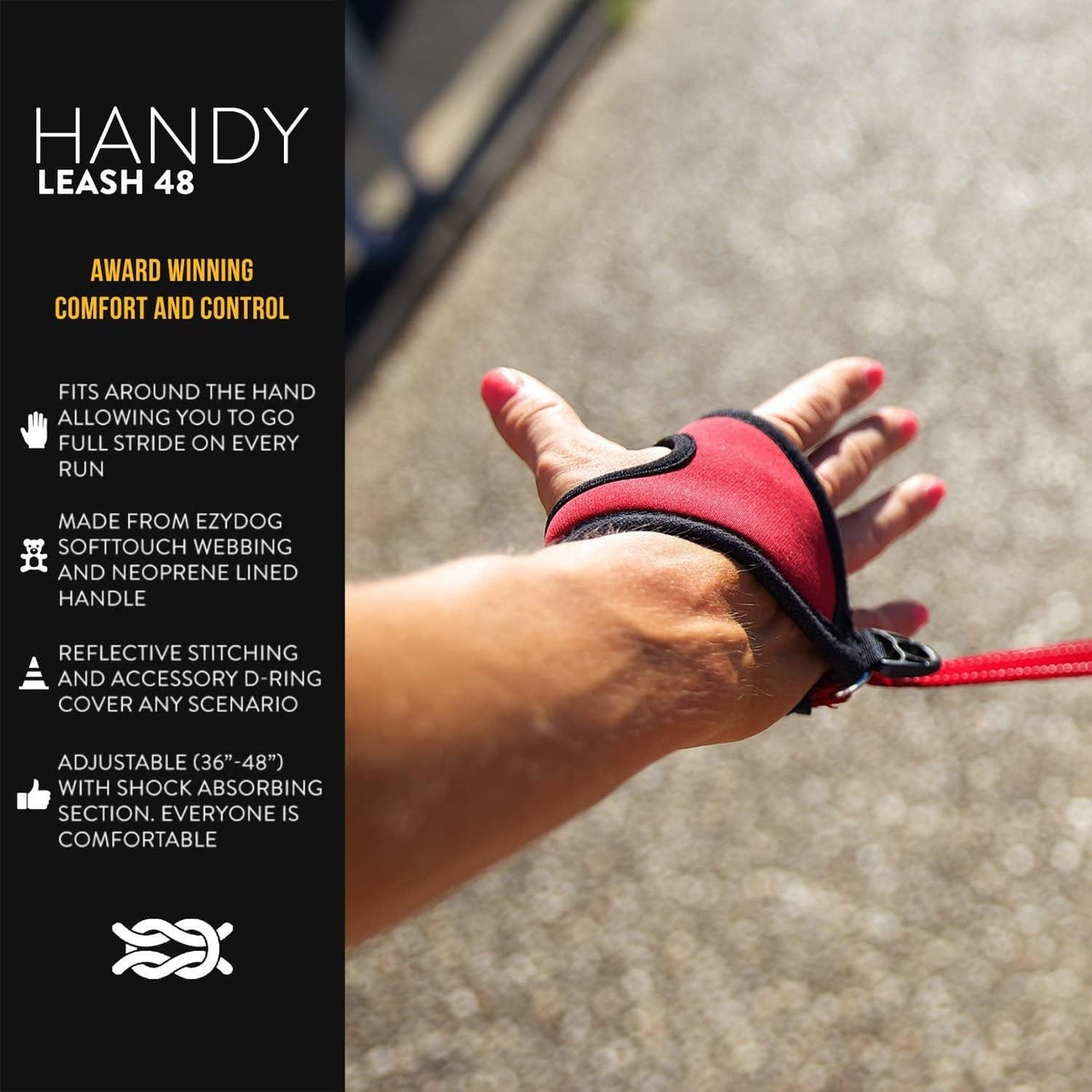 EzyDog Handy 48 Bungee Dog Leash, 48" Hand Free Glove Running Leash - Black