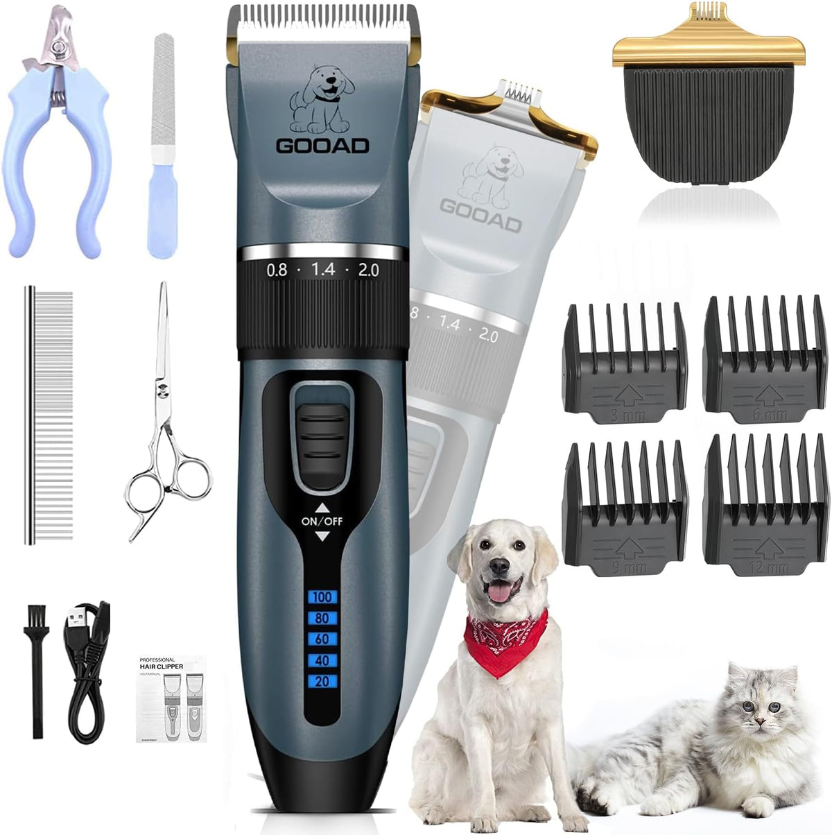 Dog Clippers Grooming Kit and Trimmer for Small and Large Dogs Cats