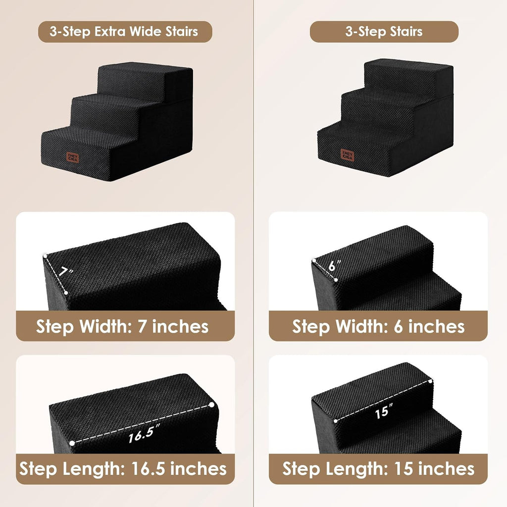 EHEYCIGA Dog Stairs 13.5" H, 3-Step Extra Wide Dog Steps, Black