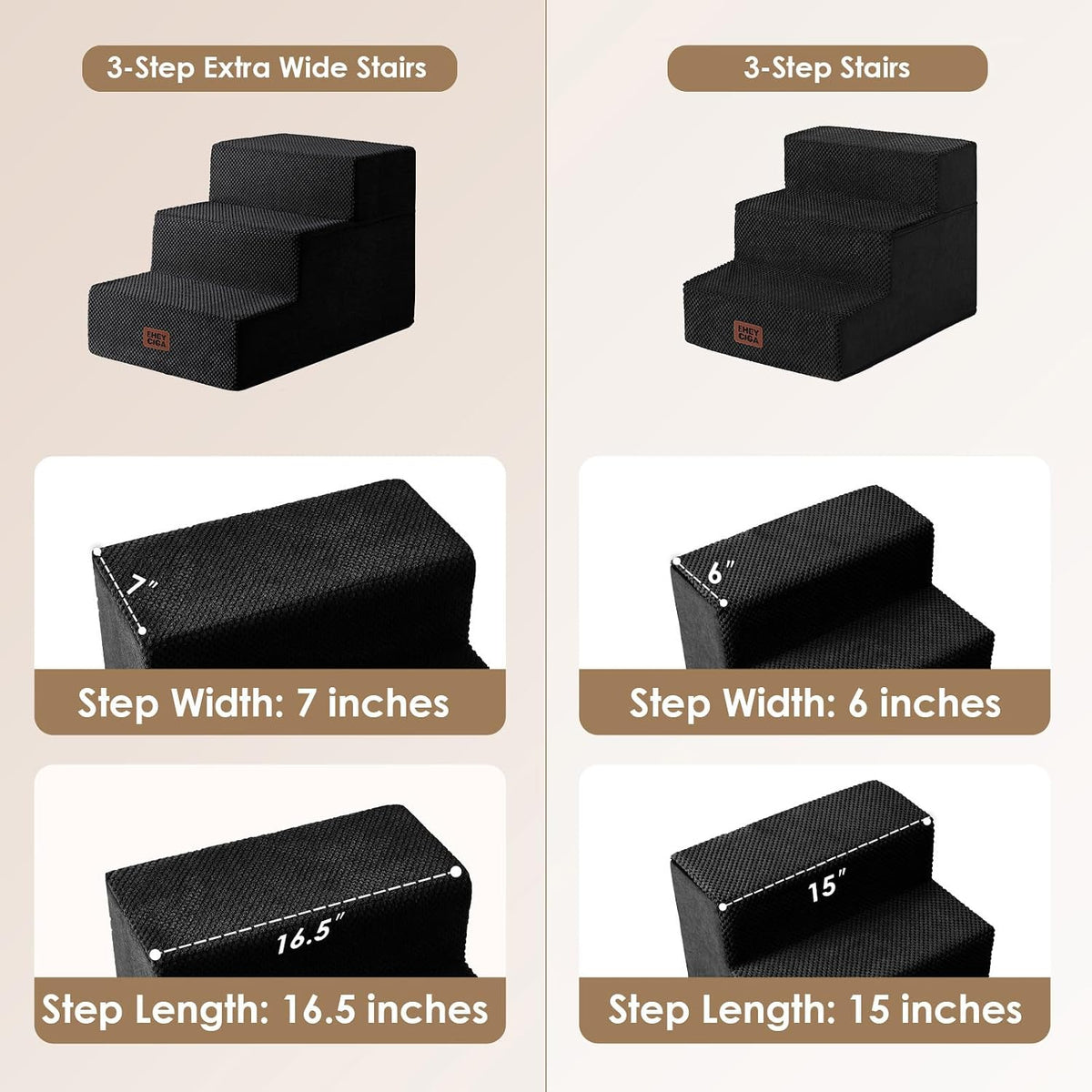 EHEYCIGA Dog Stairs 13.5" H, 3-Step Extra Wide Dog Steps, Black