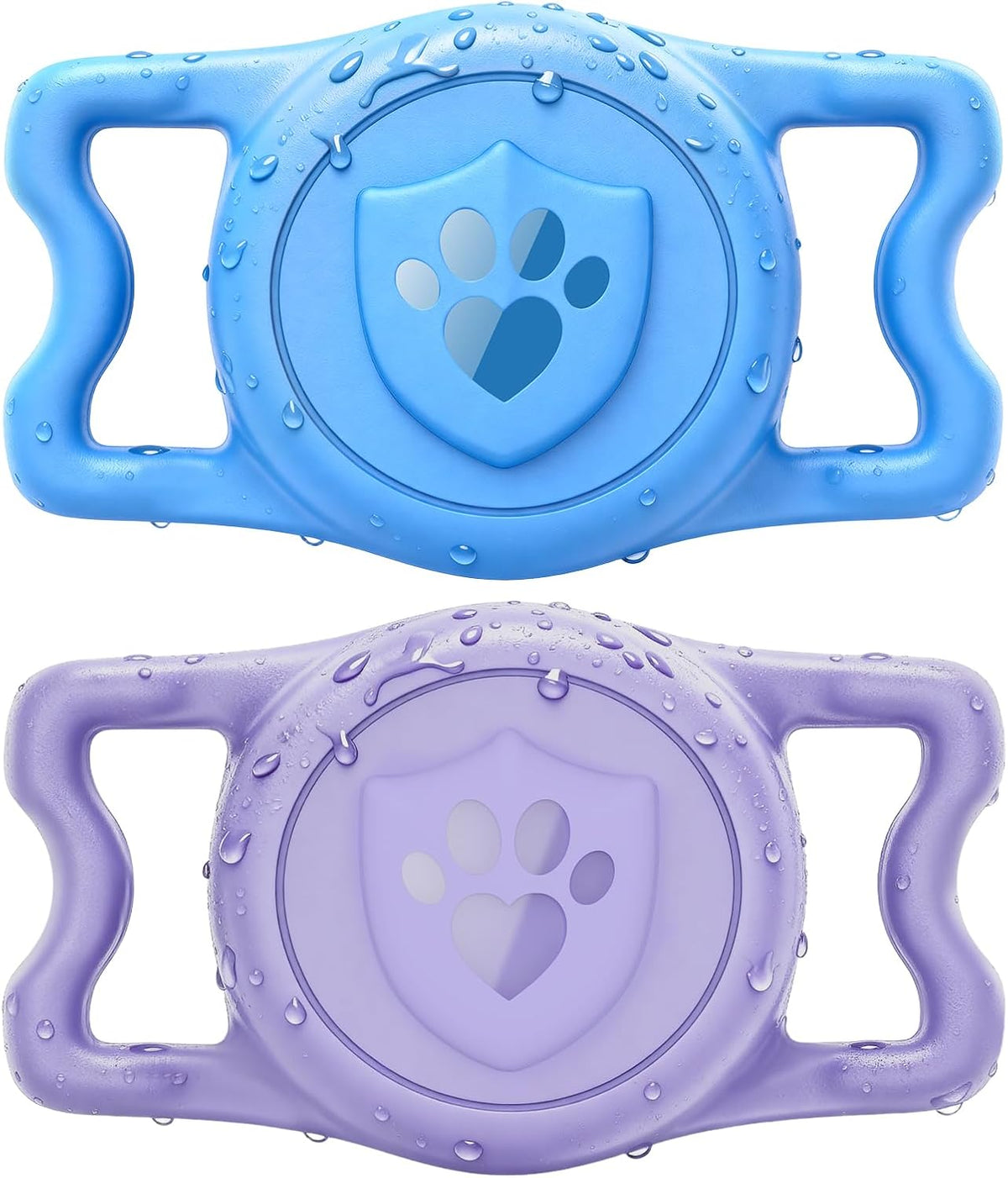IP68 Waterproof AirTag Holder for Dog Collar, Silicone,Purple&Blue, 2 Pack