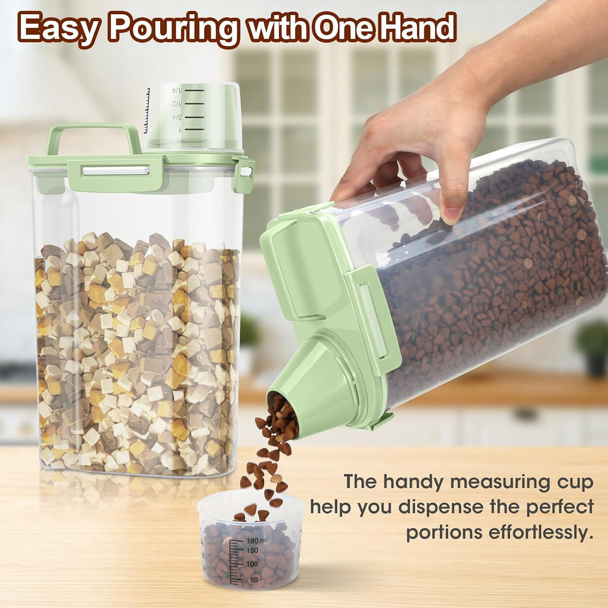 TBMax Small Dog Cat Food Storage Containers 2 Pack, Travel-Friendly Pet Food Container with Spout & Measuring Cup, Kid-Friendly Pet Feeding Dispenser, Portable Dog Treat Bird Seed Container