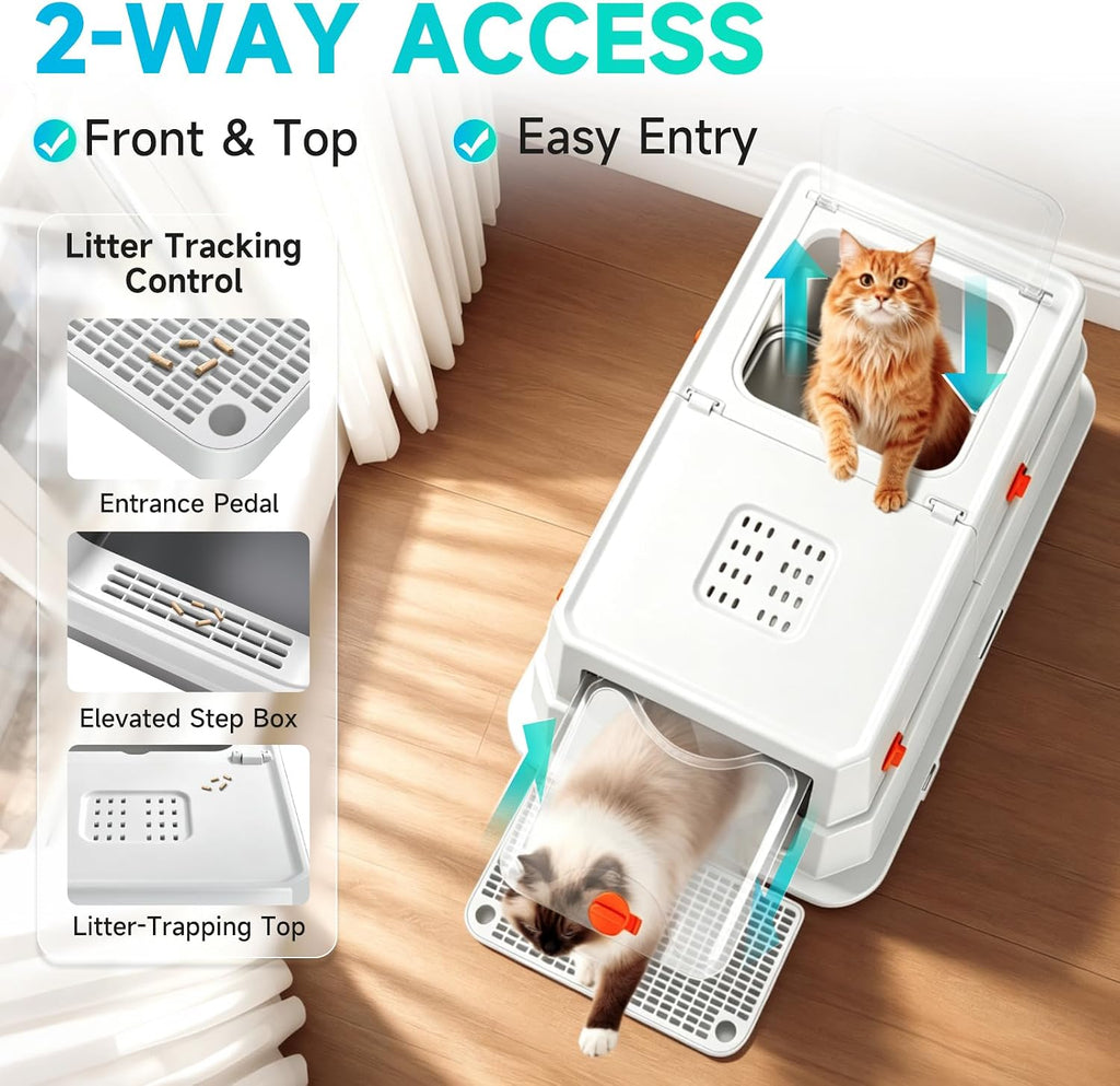 XL Enclosed Stainless Steel Litter Box, Grey