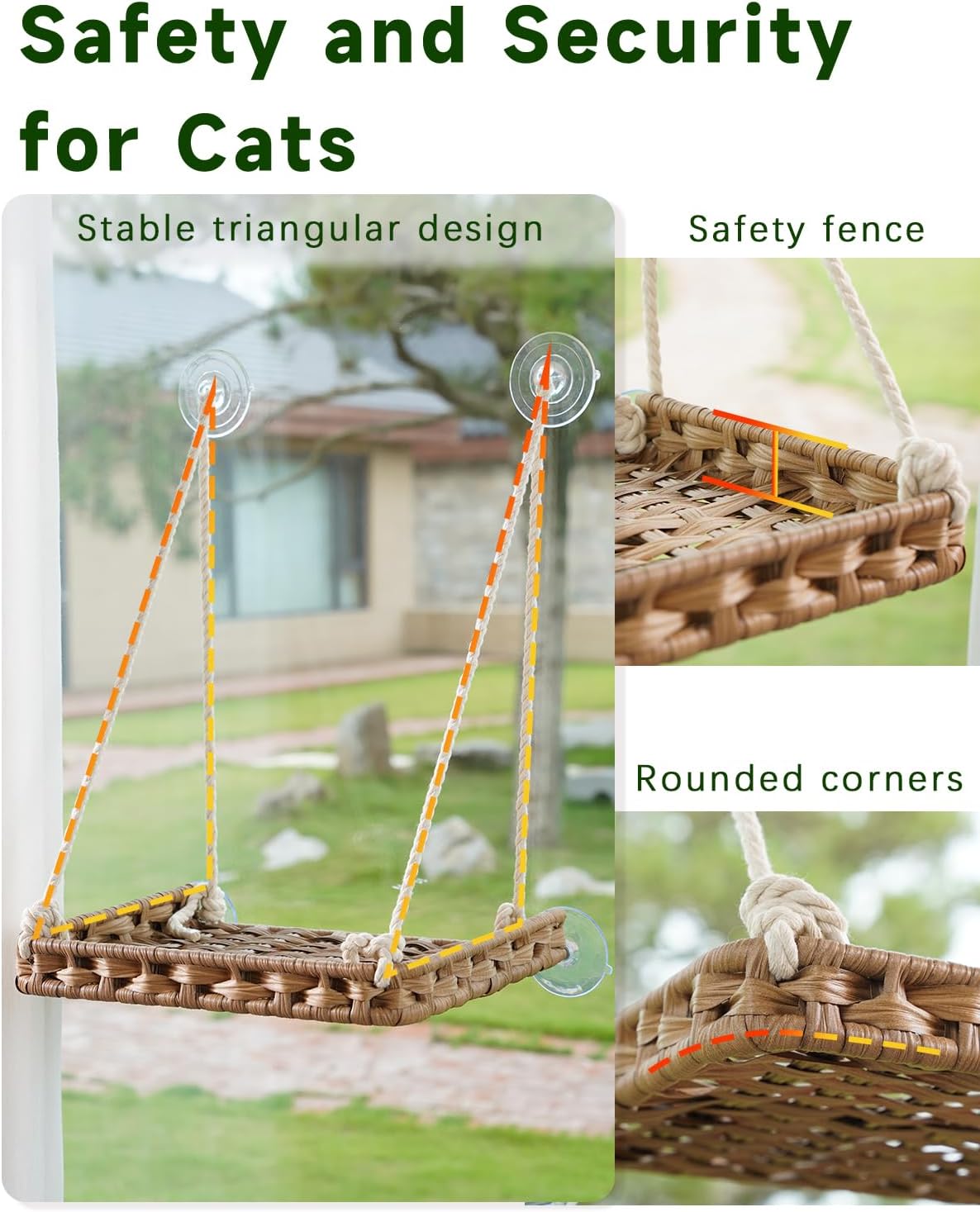 SETVSON Cat Window Perch 2 Pack, Handwoven PE Rattan Hammock, Natural