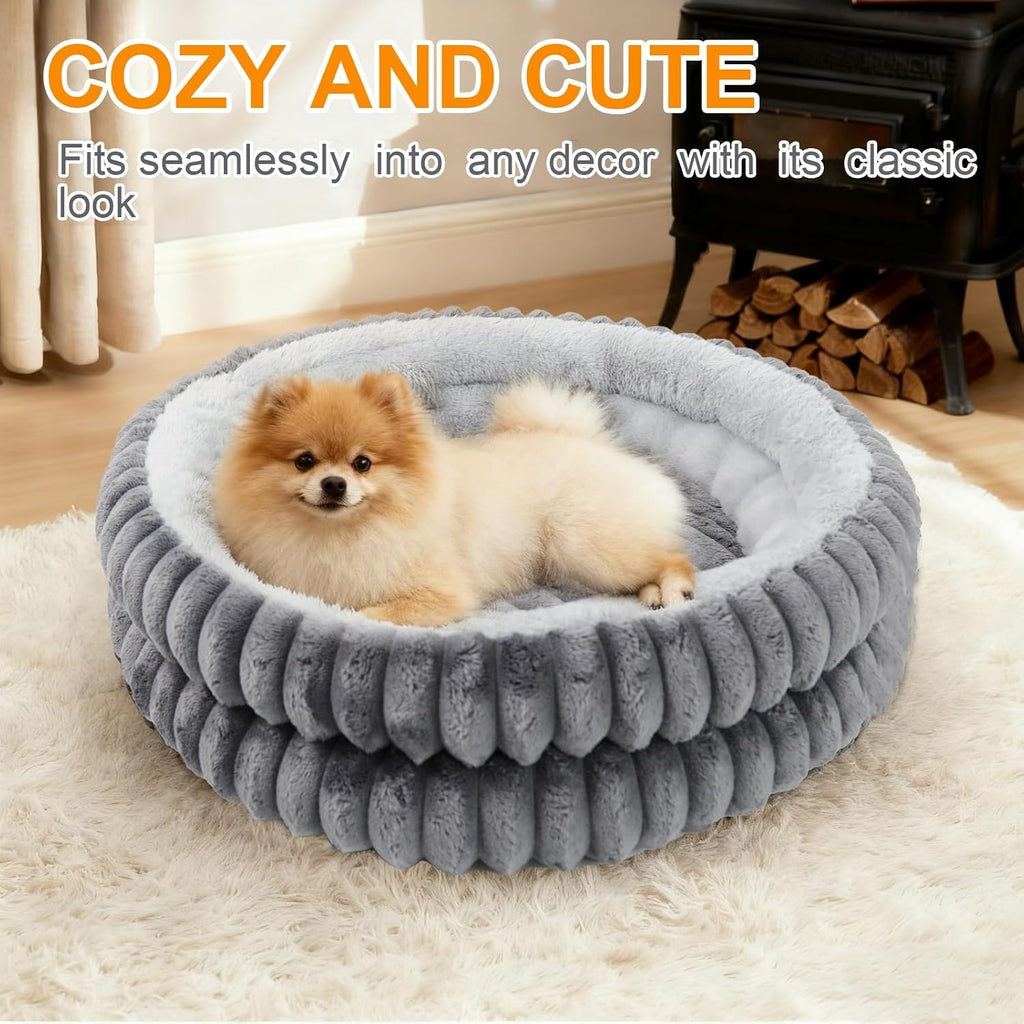 Washable Round Donut Dog Bed,Cat Beds for Indoor Cats(Grey,M)
