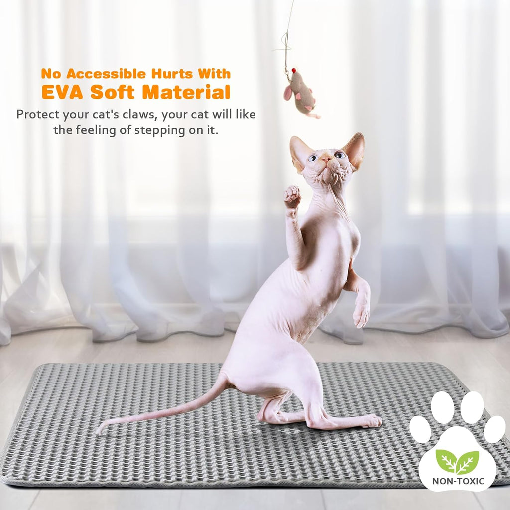 Cat Litter Mat 24"x35",Double Layer EVA litterbox Mat, Gray