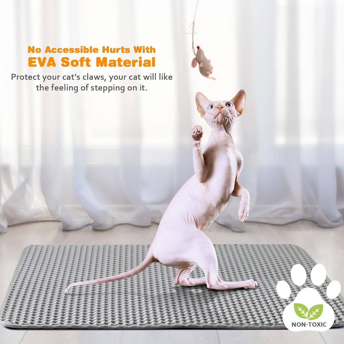 Cat Litter Mat 24"x35",Double Layer EVA litterbox Mat, Gray