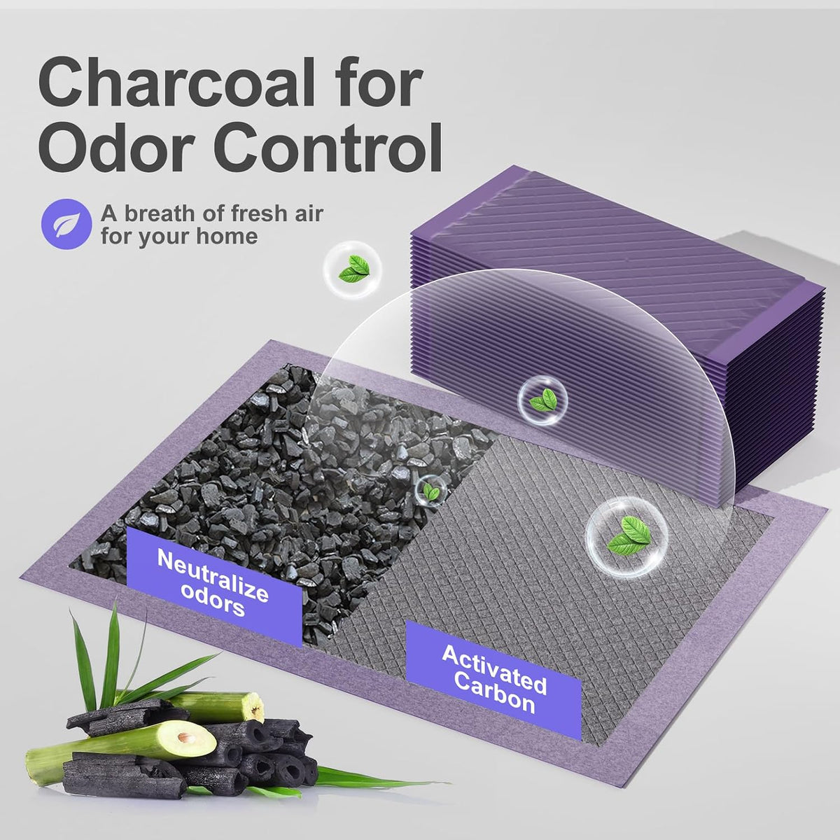 Cat Pad Refills for Litter Box, 16.9"x11.4" Odor Control Cat Pee Pads with Activated Carbon for Breeze Litter System(50Counts/Purple)