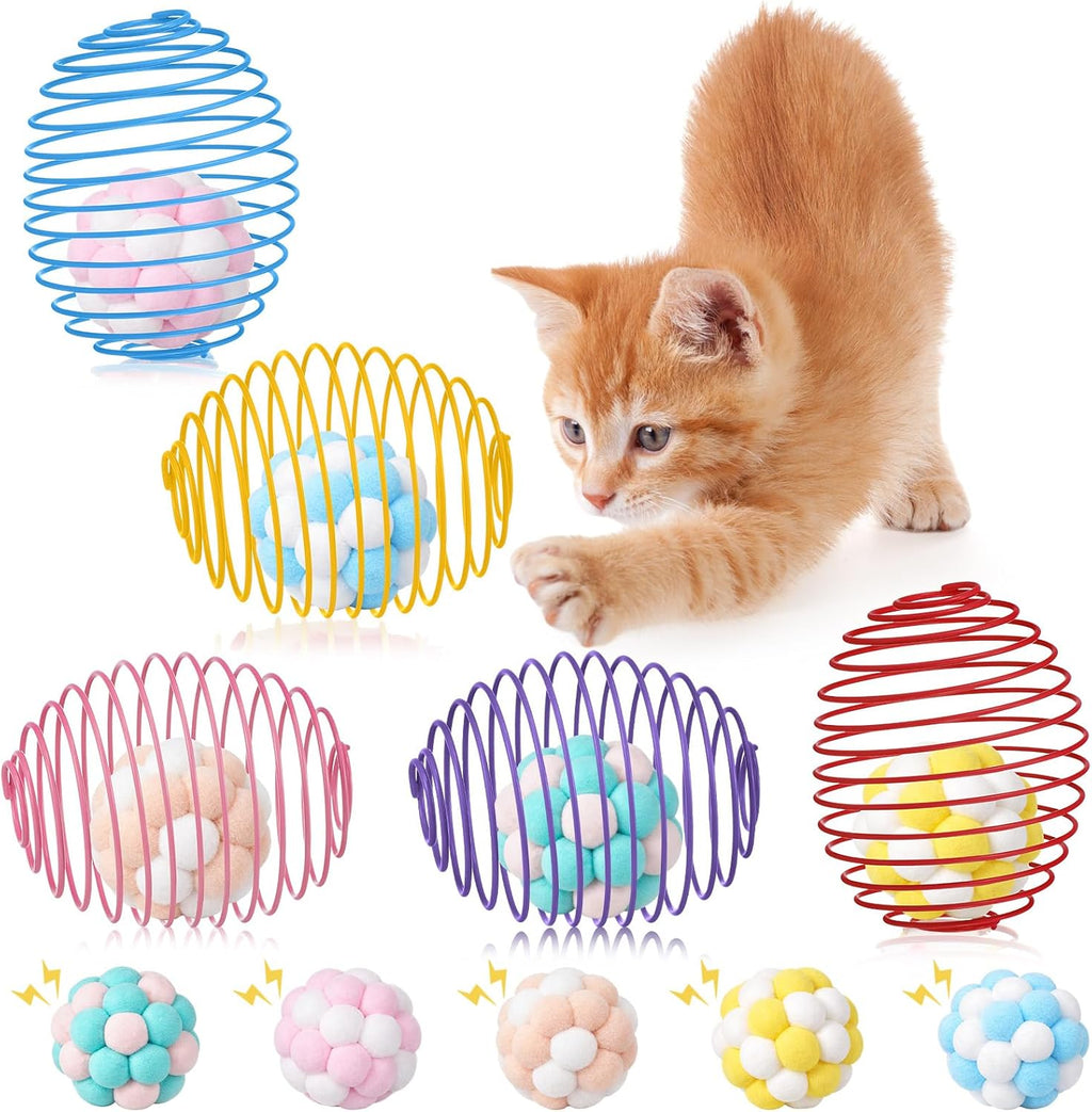 Jecery 5 Pcs Cat Toys Spring,Plush Ball,Multicolor