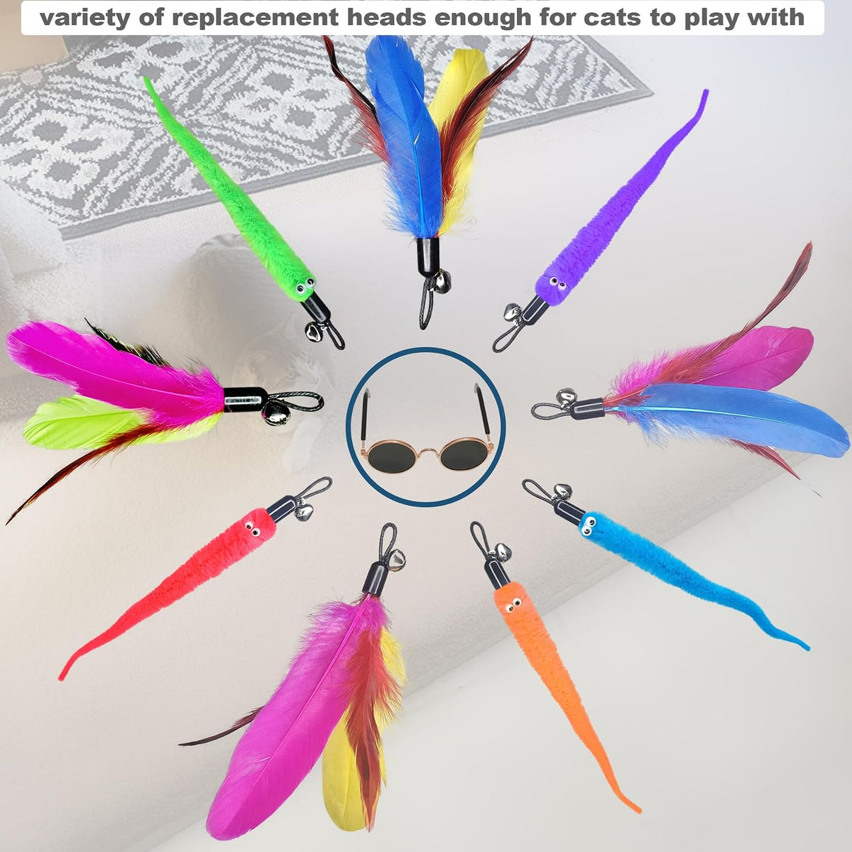 ZPH Cat Toys Interactive for Indoor Cats,2PCS Retractable Cat Wand,9PCS Teaser Toys&1PCS Eyeglasses Toy,Interactive Feather Toy for Teaser Play and Chase Exercise with Kitten