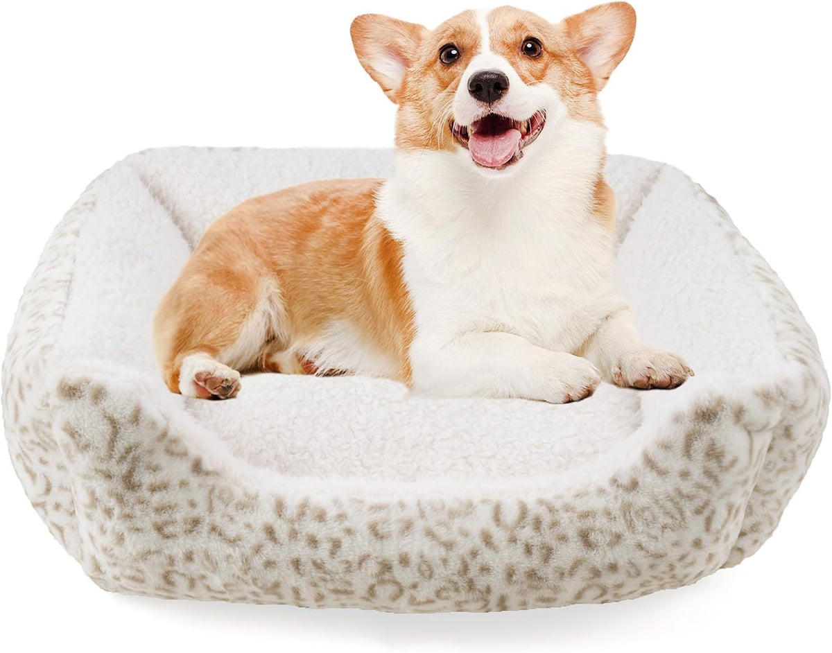 Smouatou Dog Soft Bed, Anti-Anxiety Puppy Cuddler Bed for Puppy Dog and Cat (Beige, M)