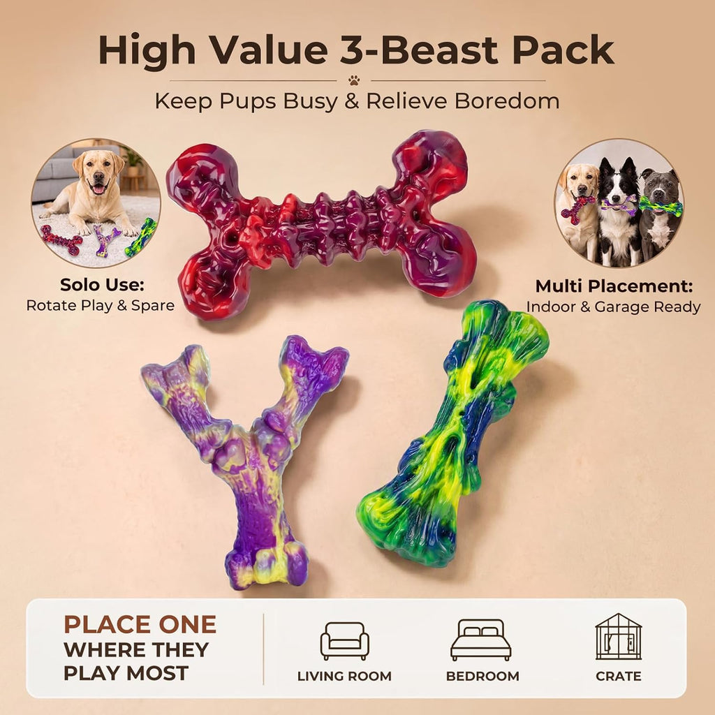 Kseroo 6-Pack Multi-Flavored Tough Dog Chew Toys for Aggressive Chewers