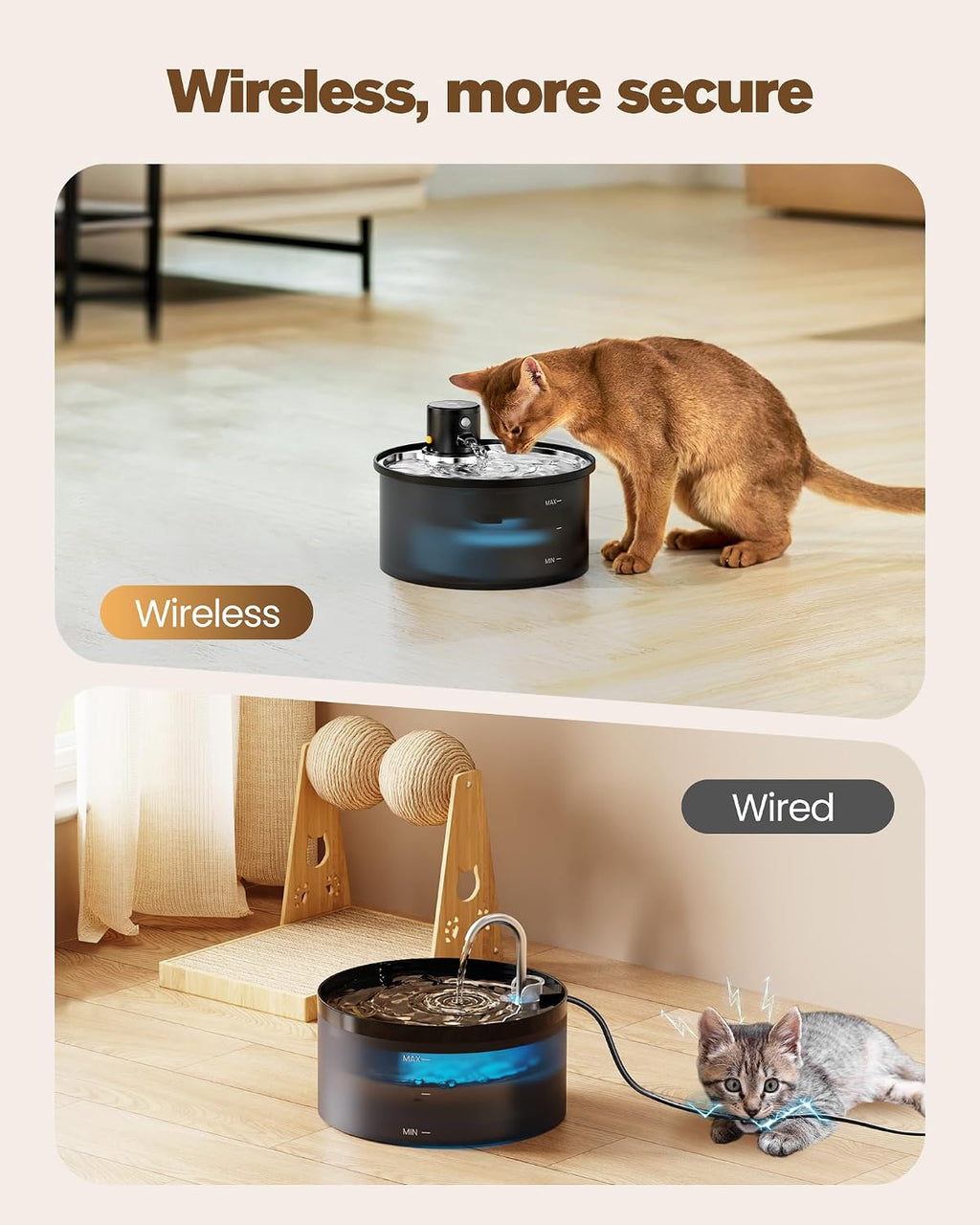 Battery Operated Cat Water Fountain: Wireless Pet Fountain with Filter