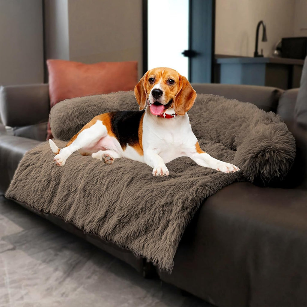 Calming Dogs/Cats Bed Mats, Dog Pad Washable Removable Couch Cover, Plush Long Fur Mat for Pets, Waterproof, Perfect for Small, Medium and Large Dogs and Cats (Desert Brown, 36"x31.5"x5.0")