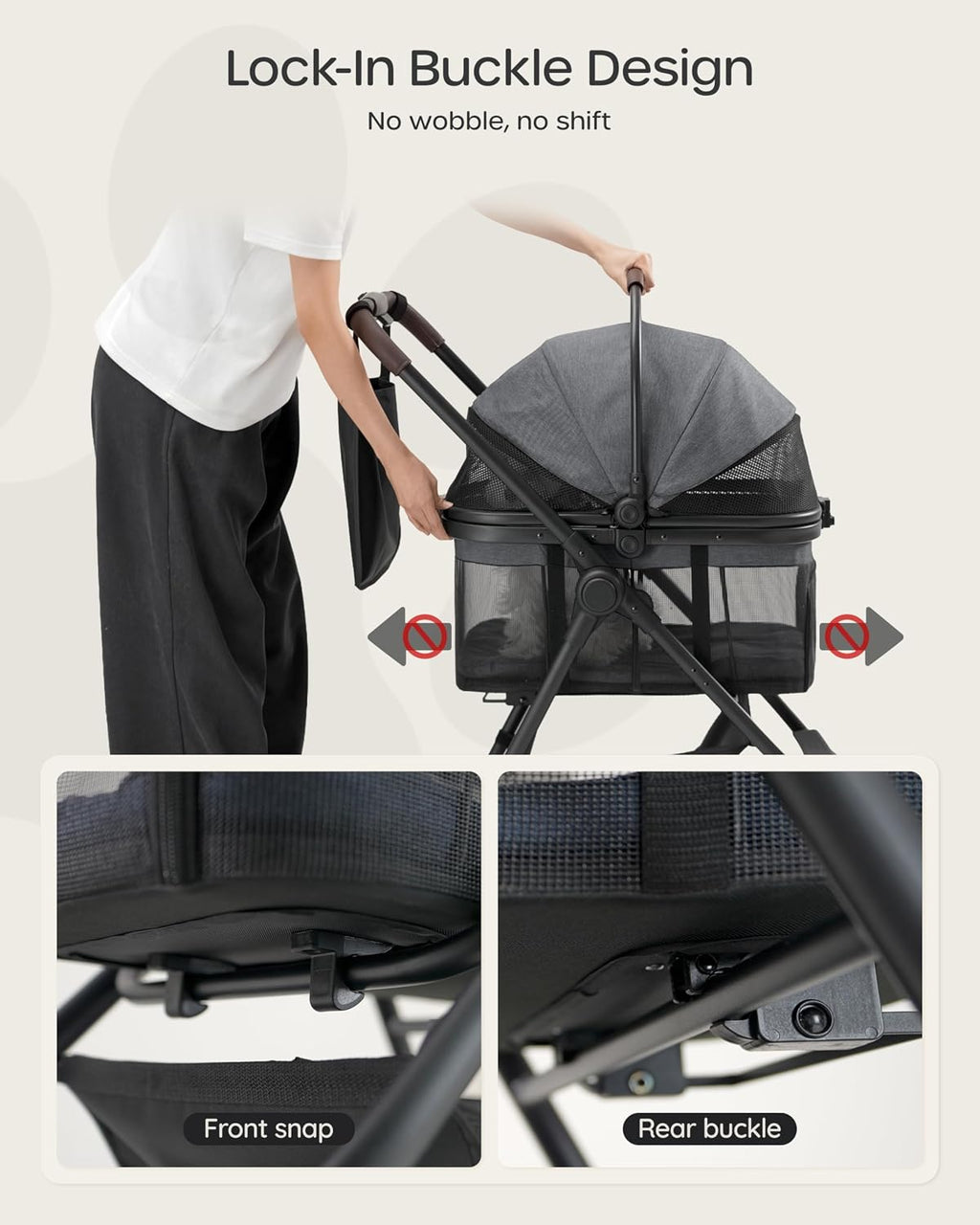 Pet Stroller for Small Dogs & Cats, Foldable with Detachable Carrier