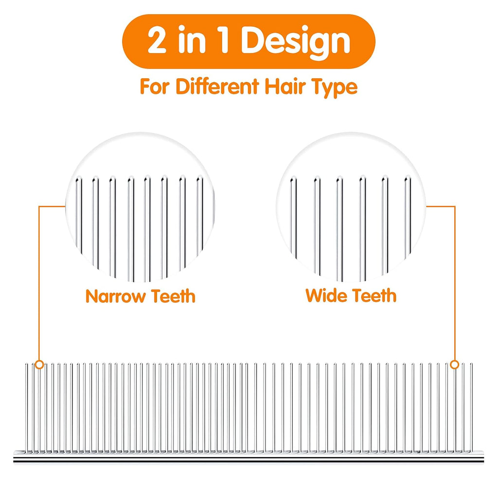 PETTOM Pet Steel Grooming Tool Poodle Finishing Butter Comb 7 1/2-inch L Silver Dog Combs with Rounded Ends Stainless Steel Teeth, Cat Comb for Removing Tangles and Knots