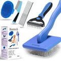Bonteck Dog Slicker Brush for Dogs Grooming Kit 5PCS Long Haired Doodles | Goldendoodles Poodles, Skin Friendly Deshedding, Comb and Rake, Removes Undercoat, Professional Detangling, Large, Blue