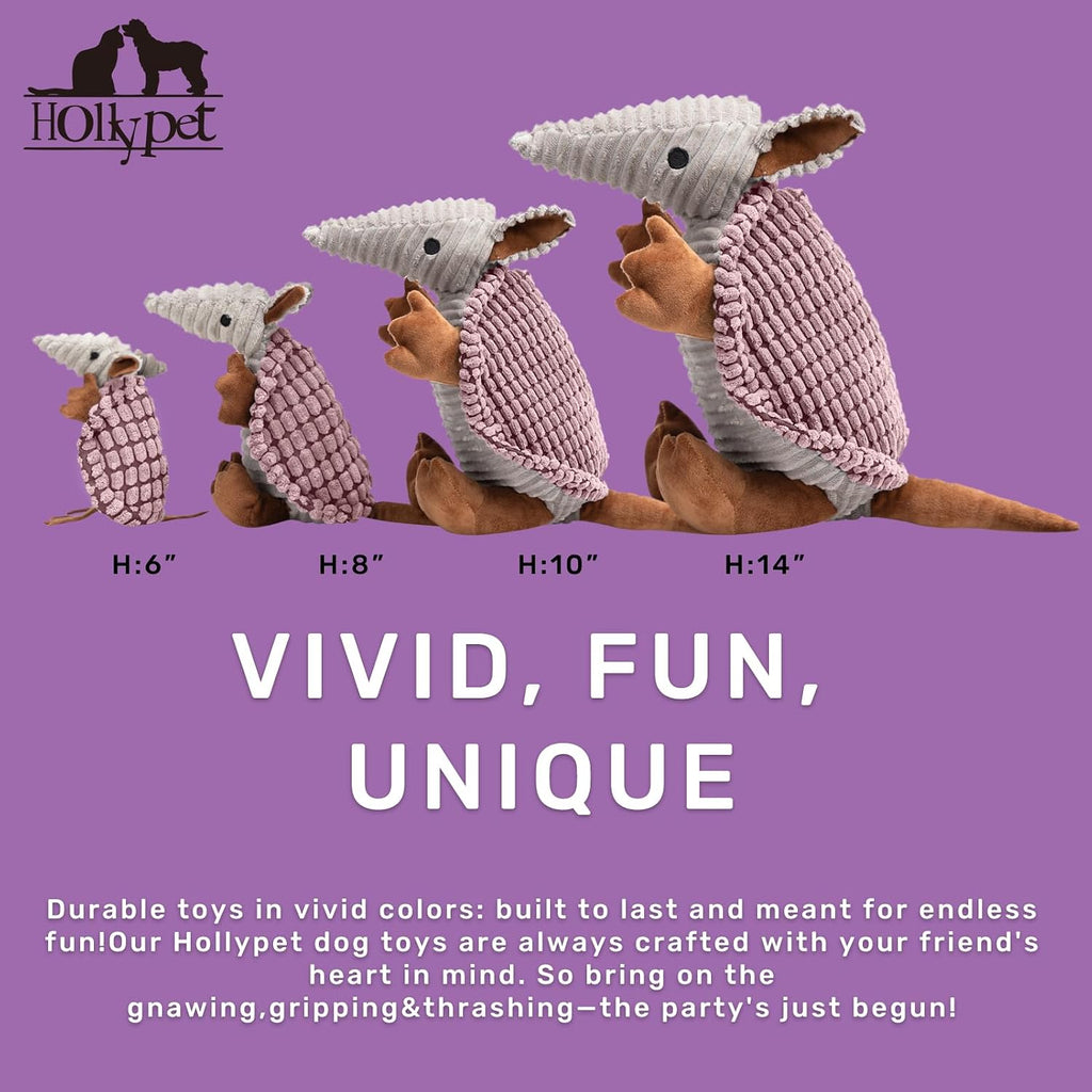 Hollypet Armadillo Squeaky Dog Toys for Medium Large Dogs, 14" | plush stuffed large dog squeak animal toy with unique grunt squeaker textured fabric for teeth cleaning toys