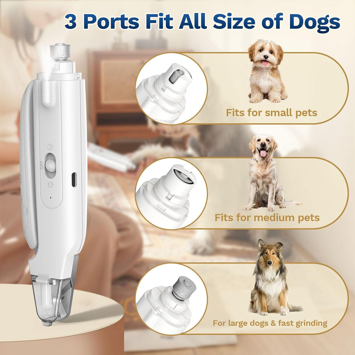 2-in-1 Dog Nail Clippers ＆ Grinder: Rechargeable Pet Trimmer with LED Light