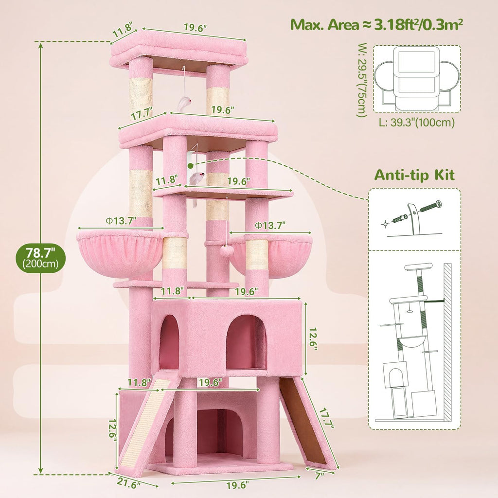 Globlazer Z78 Heavy Duty Cat Tree for 20lbs Large Adult Cats, Pink