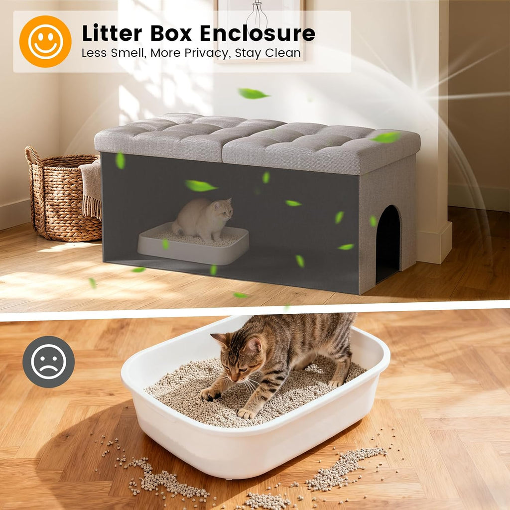 3-in-1 Cat Litter Box Enclosure Furniture, XX-Large, Light Grey