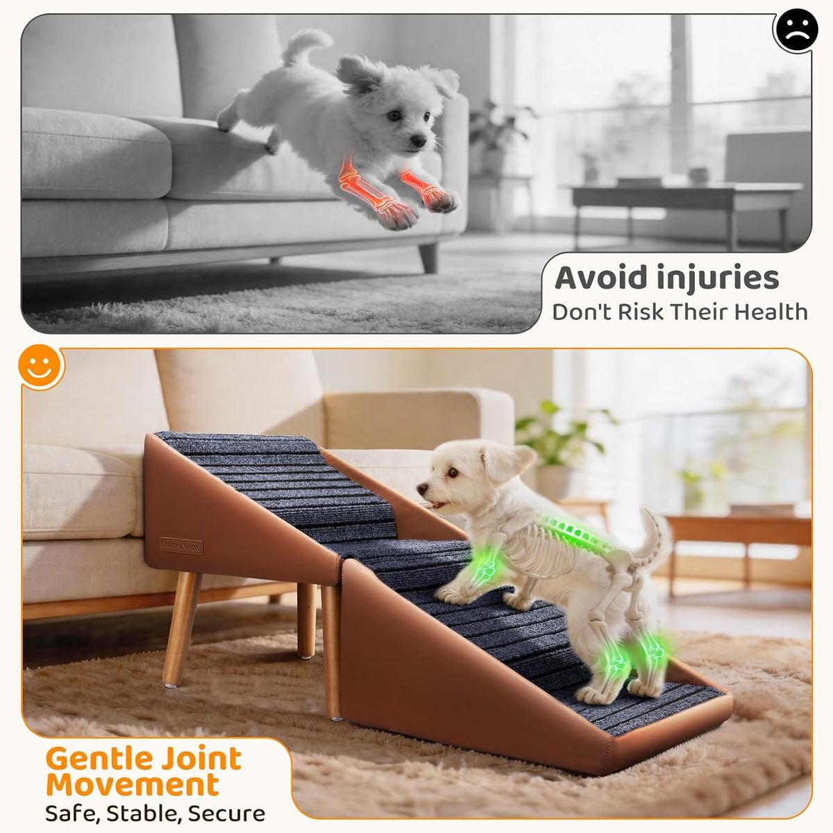 Dog Stairs for Small Dogs,17" H 4‑Step Non‑Slip Dog Ramp for Couch Low Bed