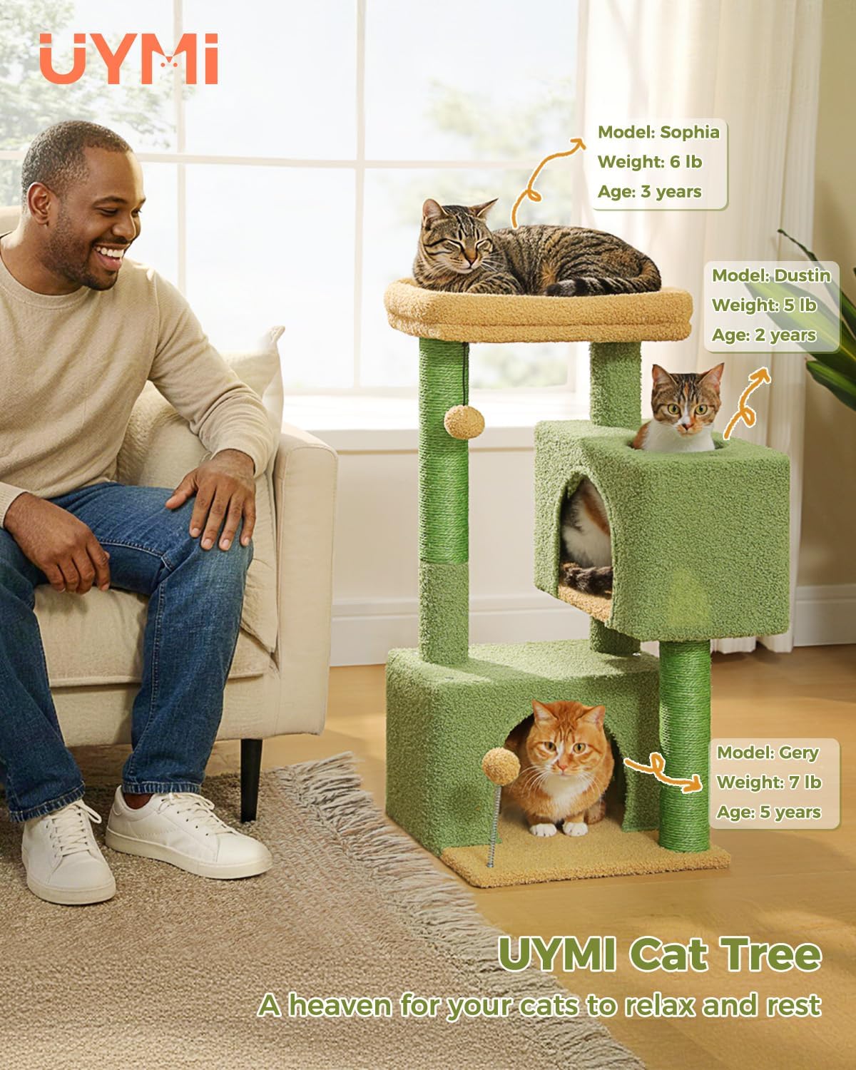 Small Cat Tree for Kittens, 32 in Cat Tower with 2 Cozy Condos