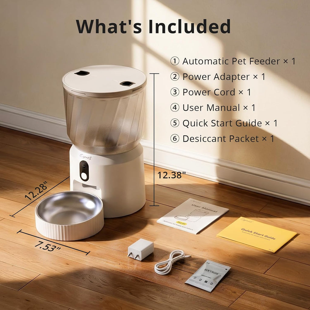 Automatic Cat Feeder with Camera, 2K Video, WiFi, Backup Power, 4L