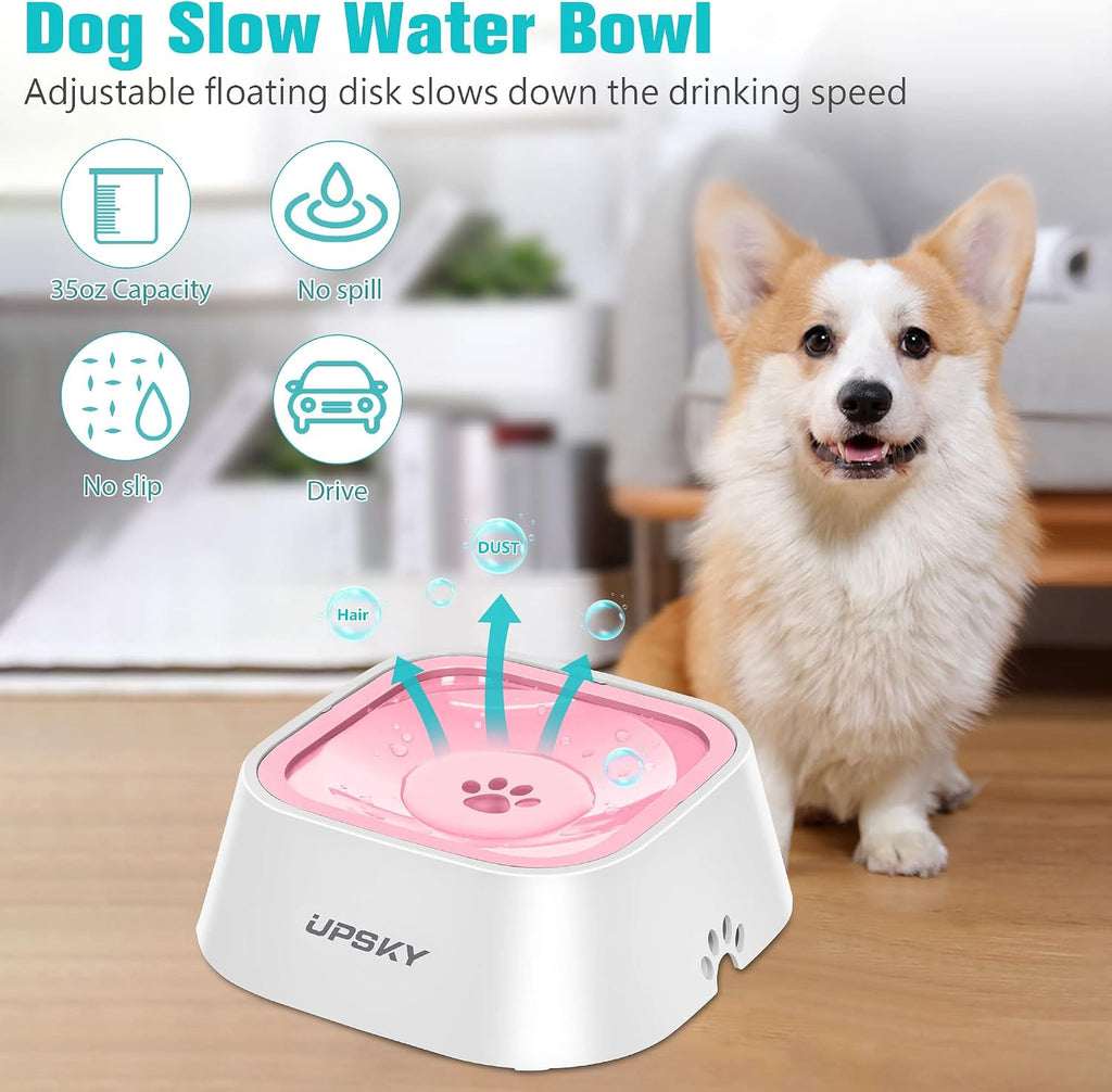 UPSKY 35oz No-Spill Pet Water Bowl, Slow Water Feeder for Dogs and Cats | Splash-Proof Bowls, Slow Drinking Pet Dish, Easy-Clean Dishwasher Safe, Portable For Travel 
