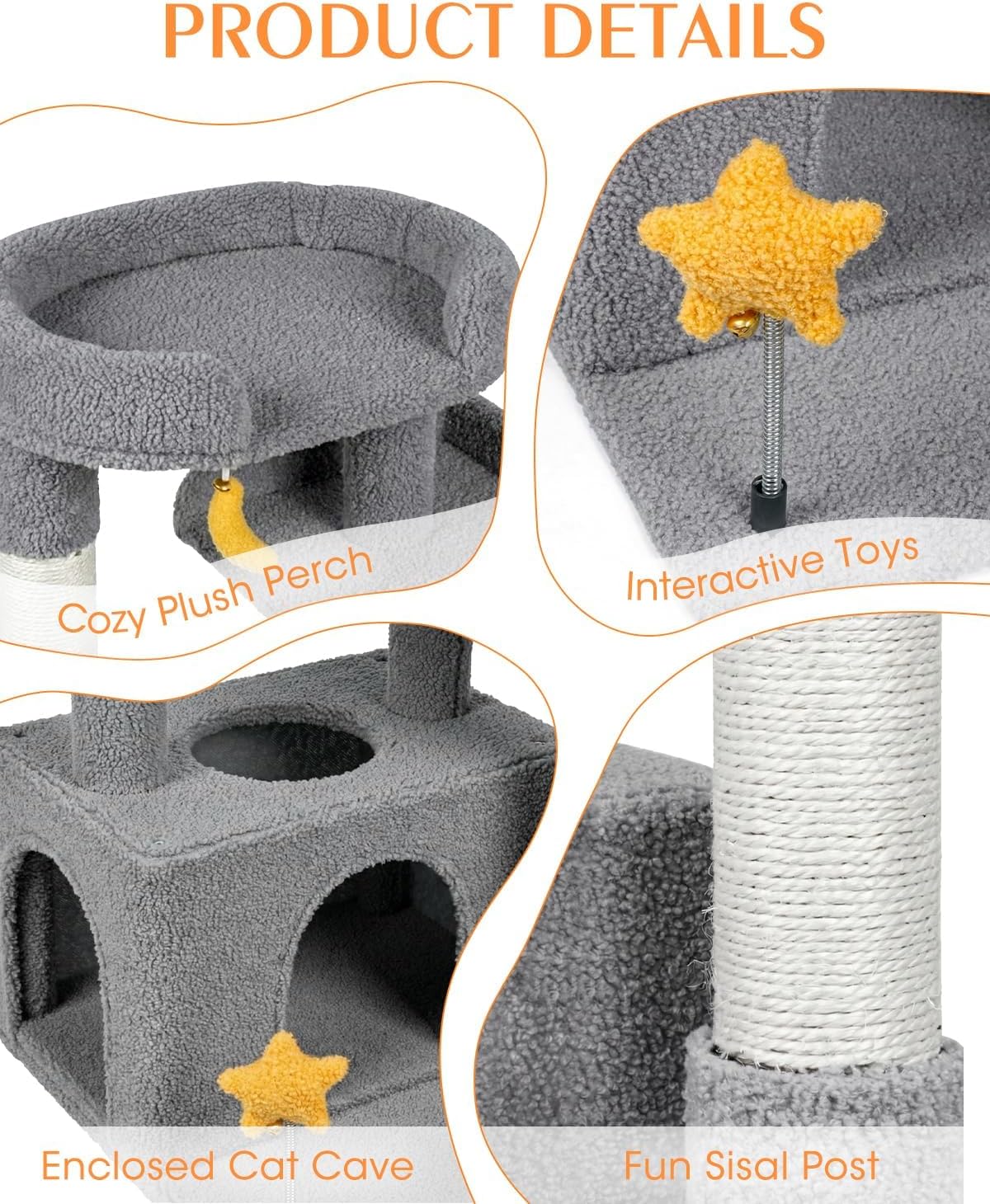 Small Cat Tree for Kittens, 30" Compact Cat Tower with Wide Base