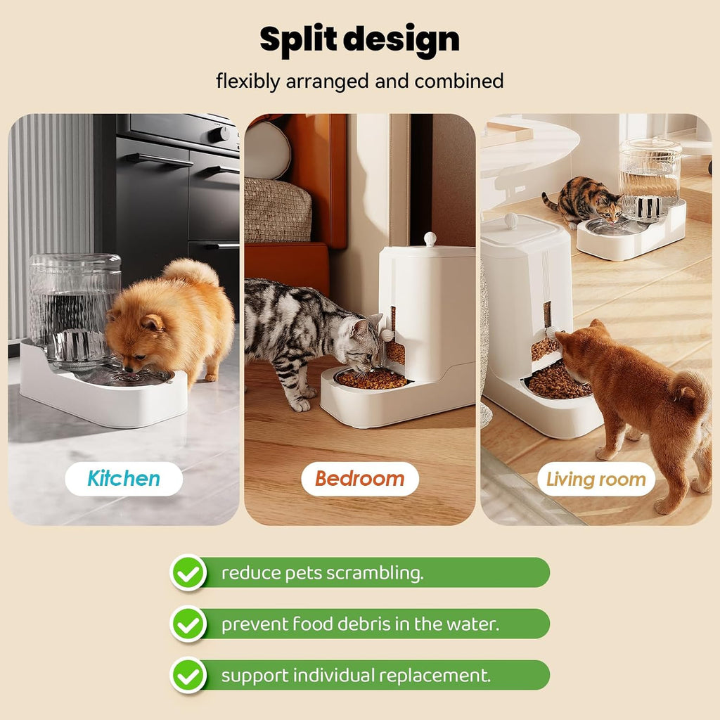 JUNSPOW Automatic Cat Feeder Water Dispenser Set with Stainless Steel Bowls