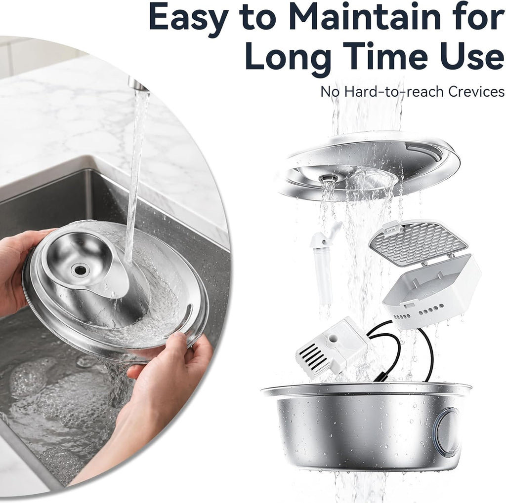 ORSDA Cat Water Fountain Stainless Steel 67oz/2L, Automatic Pet Drinking Fountain with Water Level Window, Dog Water Bowl for Cats and Small Dogs- 8 Filters +4 Pump Sponges (D36)