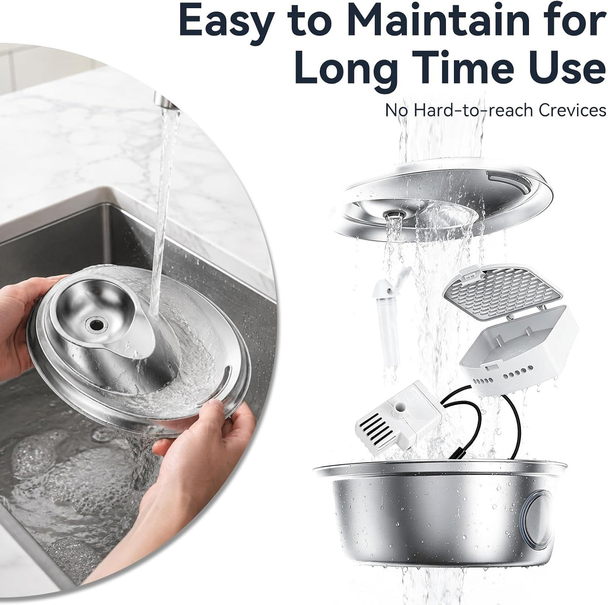 ORSDA Cat Water Fountain Stainless Steel, Automatic Pet Water Fountain, 67oz/2L Drinking Fountain Dog Water Dispenser with Water Level Window for Cats and Small Dogs- 3 Filters +1 Pump Sponges (D36)