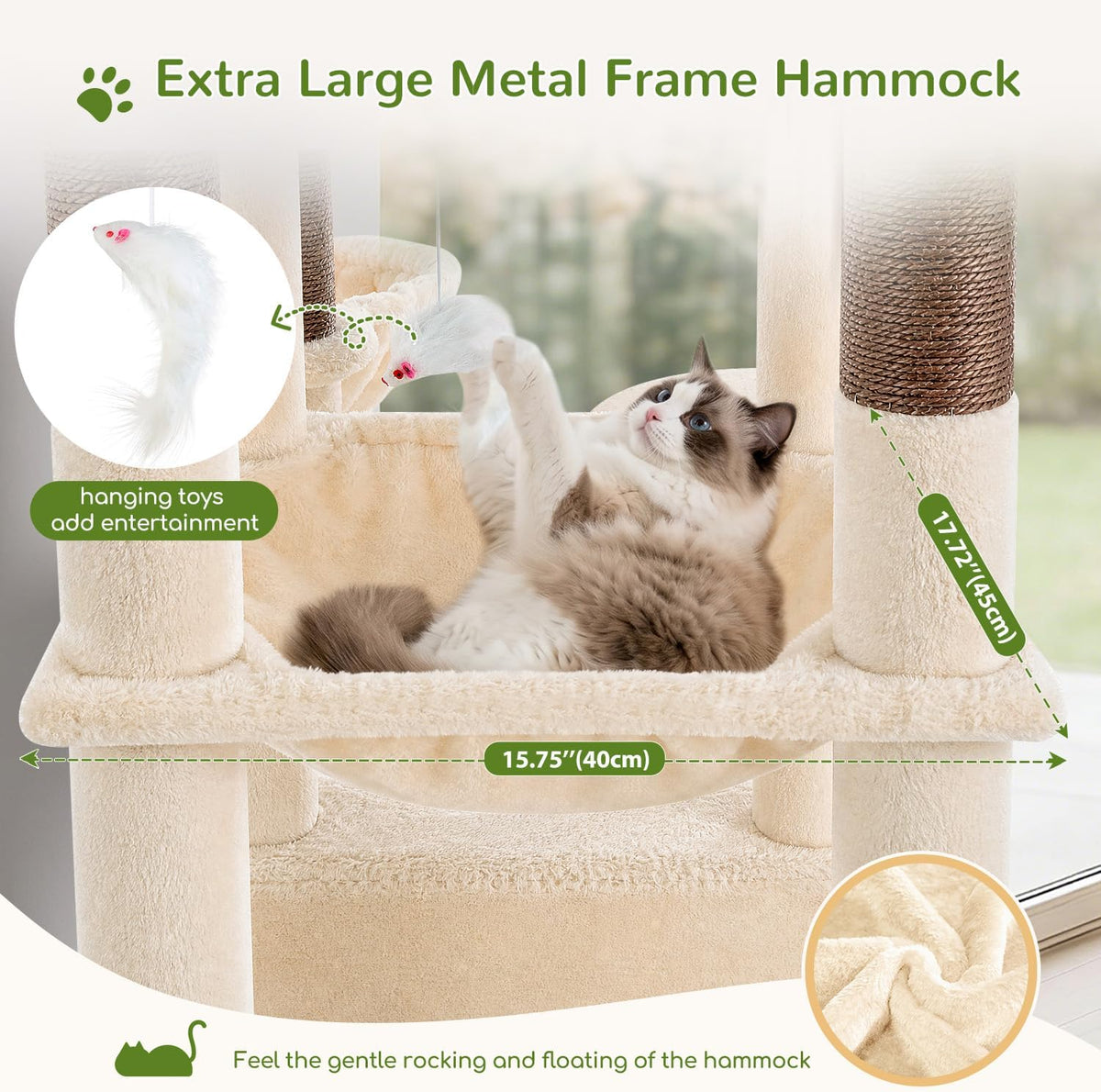 Globlazer S51 Sturdy Cat Tree Tower with Scratching Posts, Beige