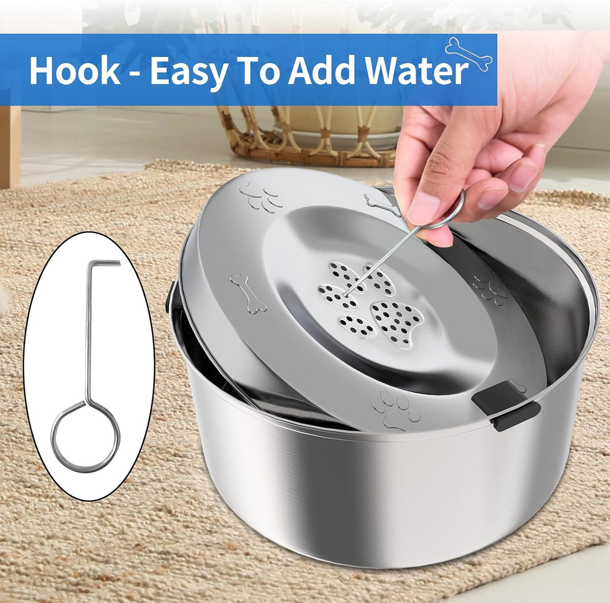 3L/101oz Dog Water Bowl Stainless Steel Slow Water Bowl for Dog | No-Spill Slow Drinking Water Bowl for Medium Large Dogs, Spill Proof Dog Water Bowl for Home, Vehicle and Travel Use