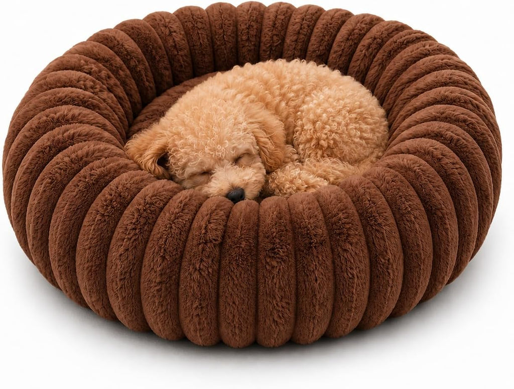 Calming Small Medium Dog Bed Donut Washable Puppy Bed, 27.5” Coffee