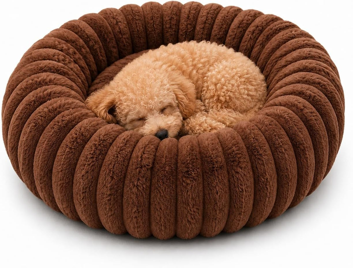 Calming Small Medium Dog Bed Donut Washable Puppy Bed, 27.5” Coffee