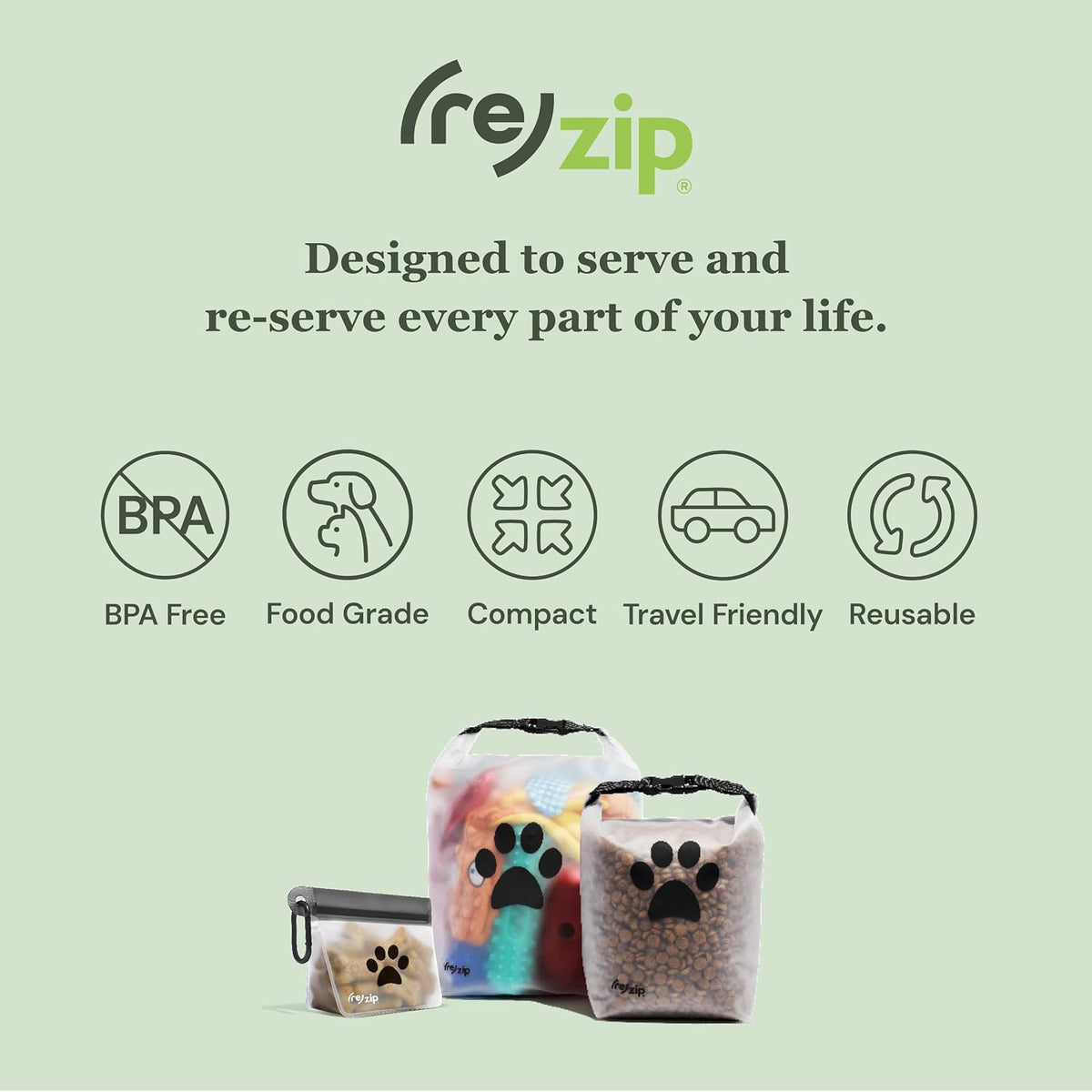 (re) zip Reusable Pet Treat & Poop Bag Carrier with Carabiner Clip, 2-Pack