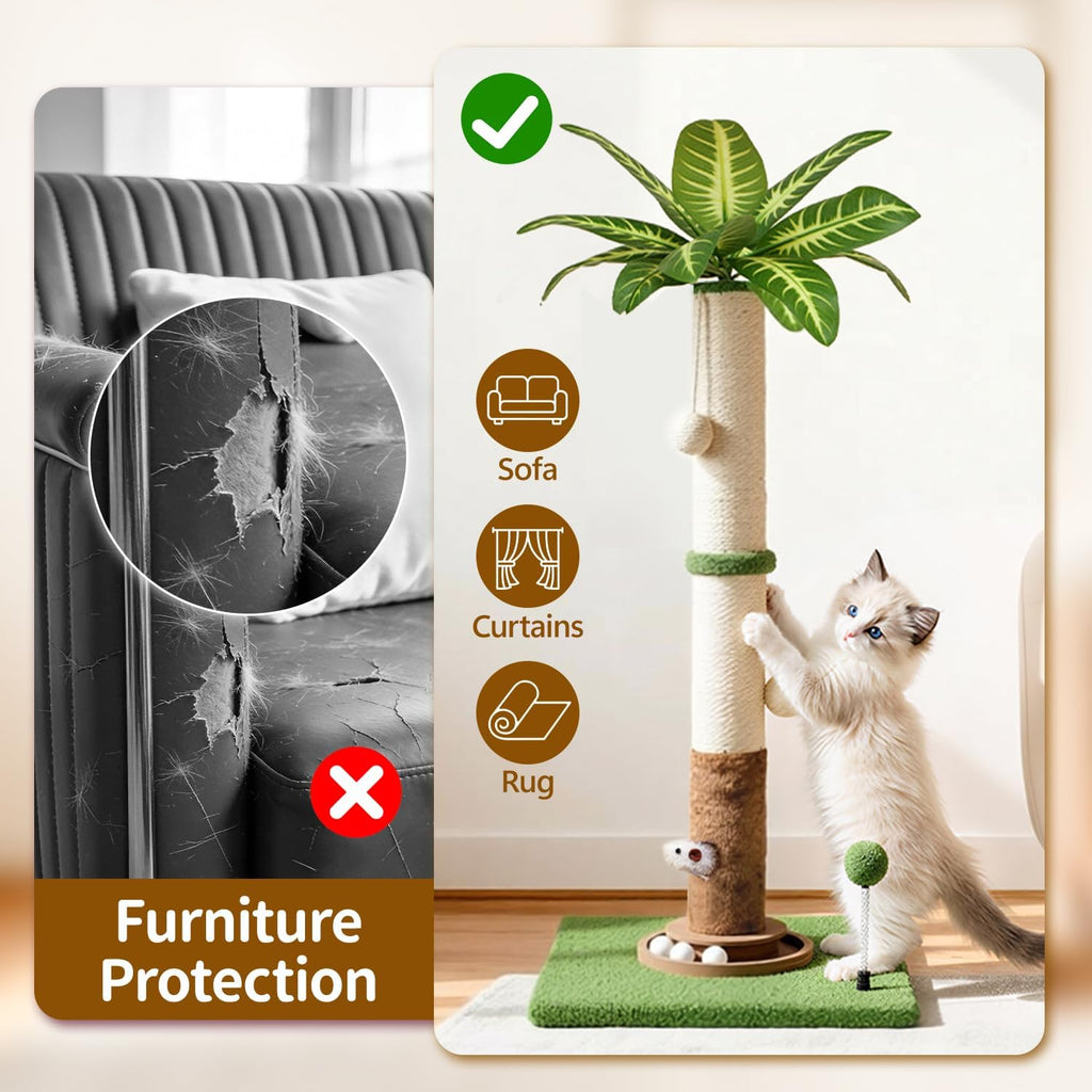 35" Tall Palm Tree Cat Scratching Post Vertical for Indoor Cats