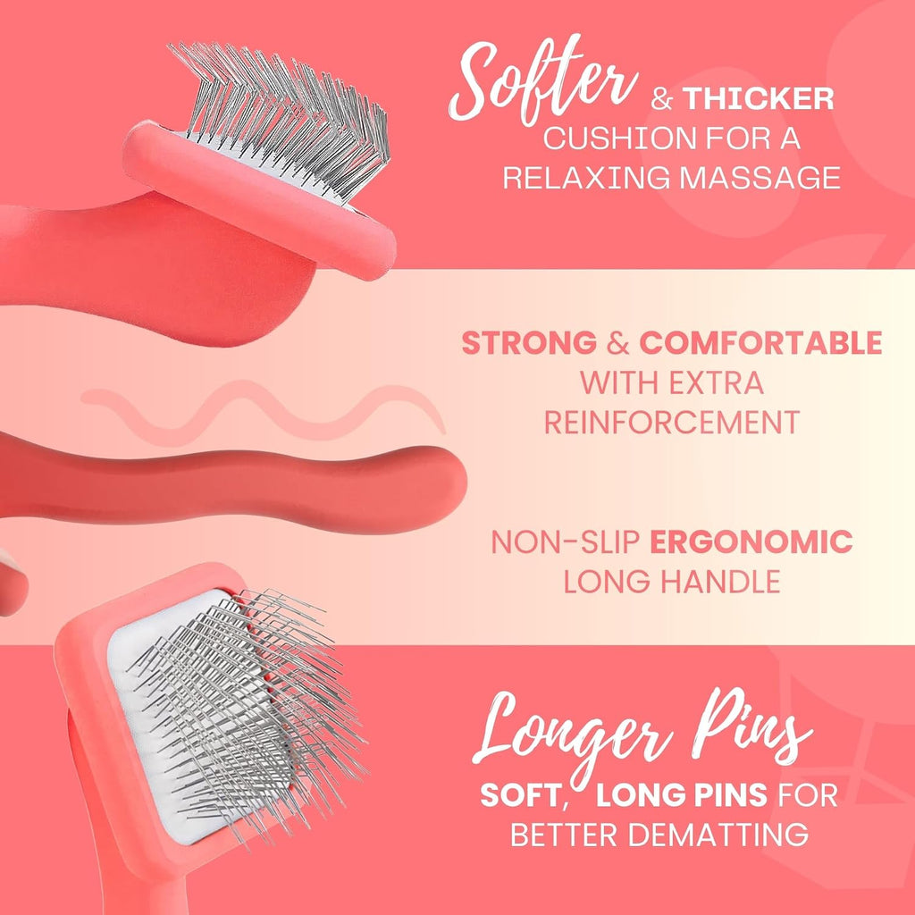 Slicker Brush for Dogs - Long Pin for Poodles, Doodles & Long Haired Dogs, Deshedding & Dematting Tool, Slicker Dog Brushes for Grooming (Coral, Flat Small)