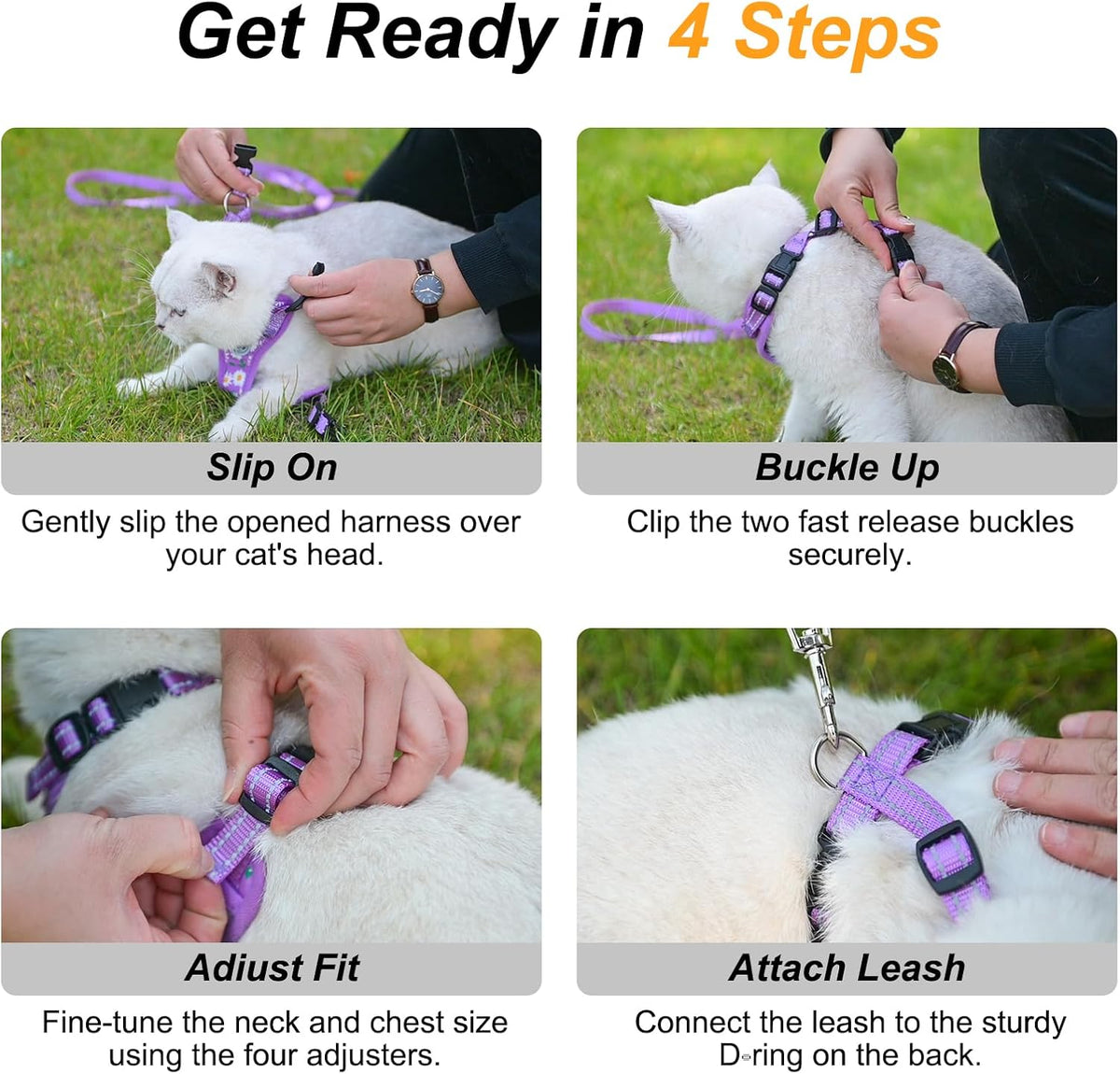 BEAUTYZOO Cat Harness and Leash Set, Escape Proof and Adjustable, Purple