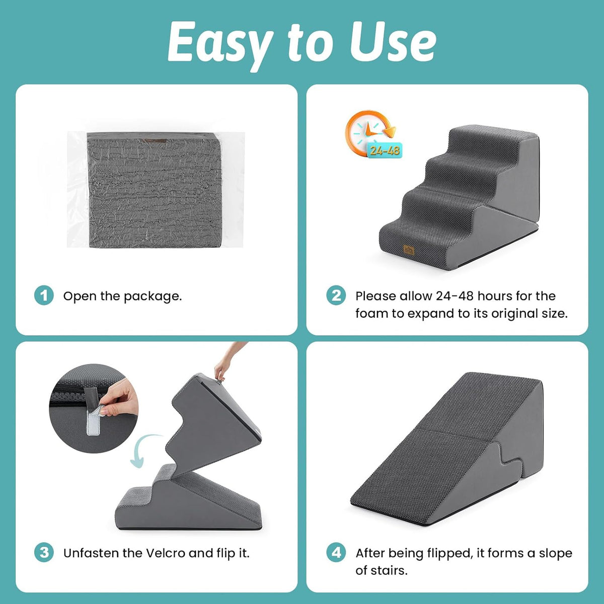 COZY KISS Dog Stairs for Small Dogs, 4-Step 2-in-1 Dog Steps,19.7" H